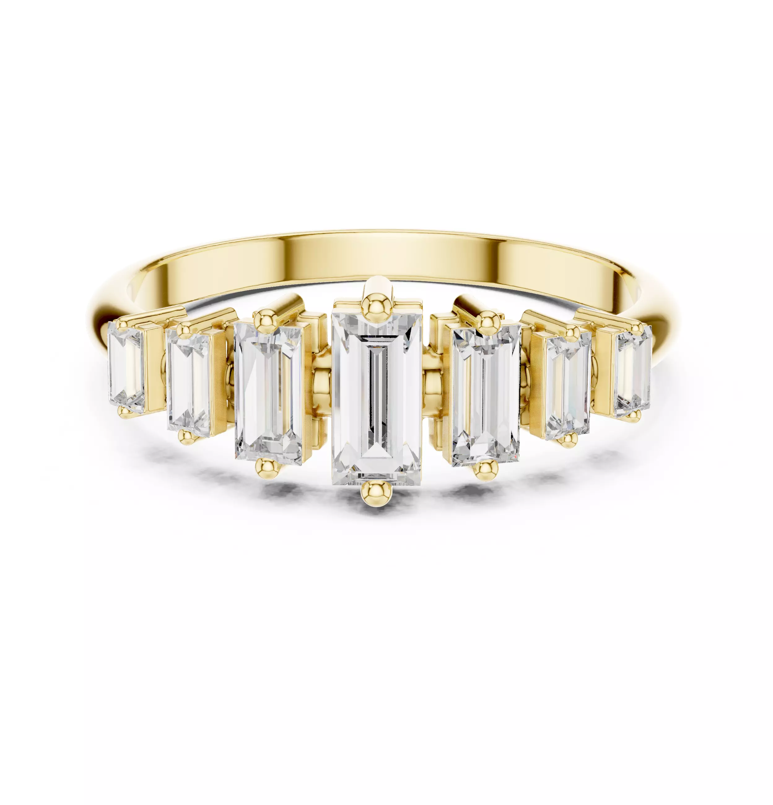 Seven Baguette Diamond Engagement Wedding Band 3DM STL Video 3D print model_1