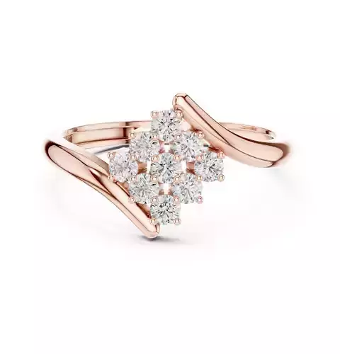 Round Cluster Diamond Bypass Engagement Ring 3DM STL Video