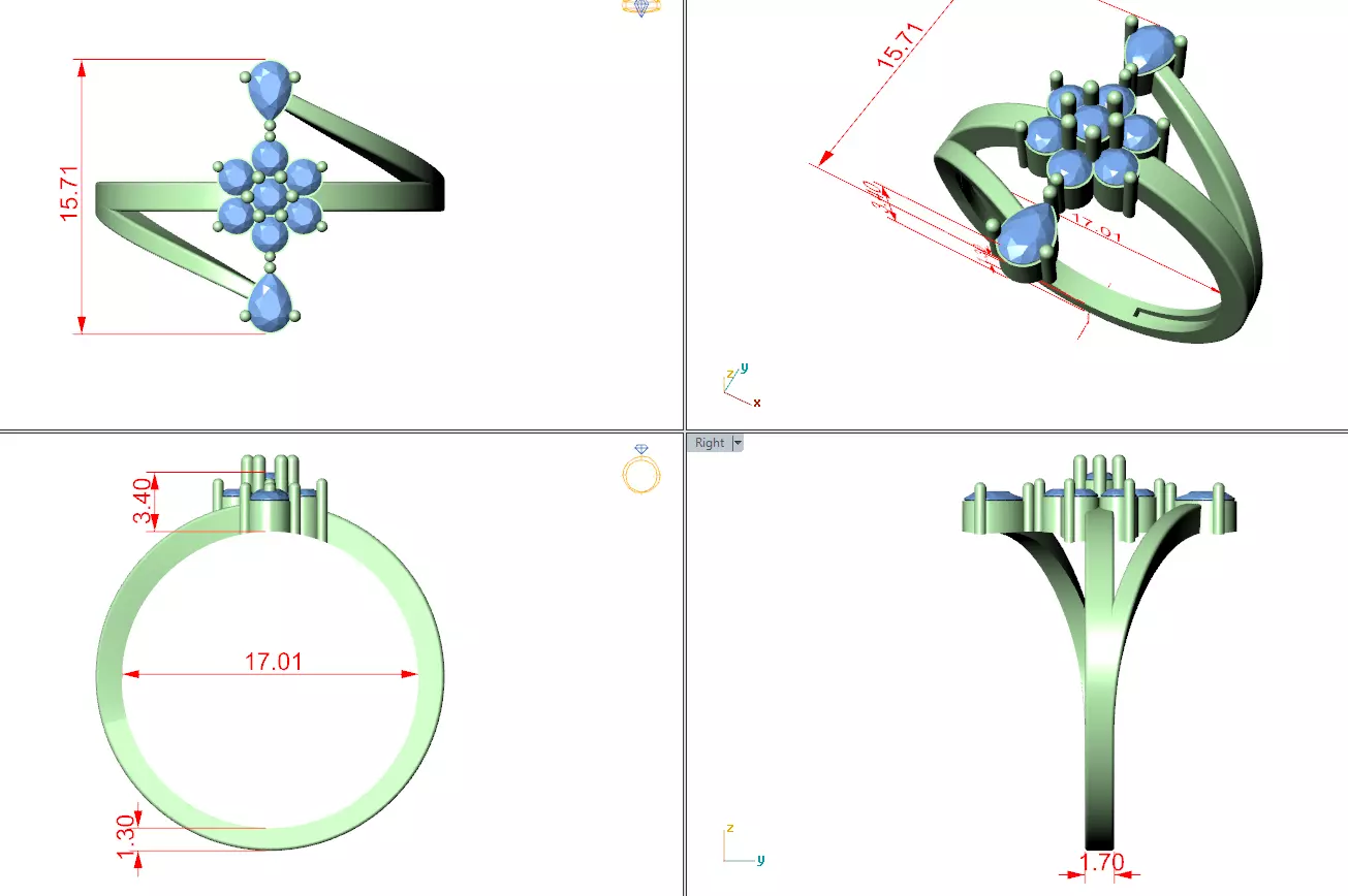Pear and Round Cut Bypass Engagement Wedding Ring 3DM STL Video 3D print model_12