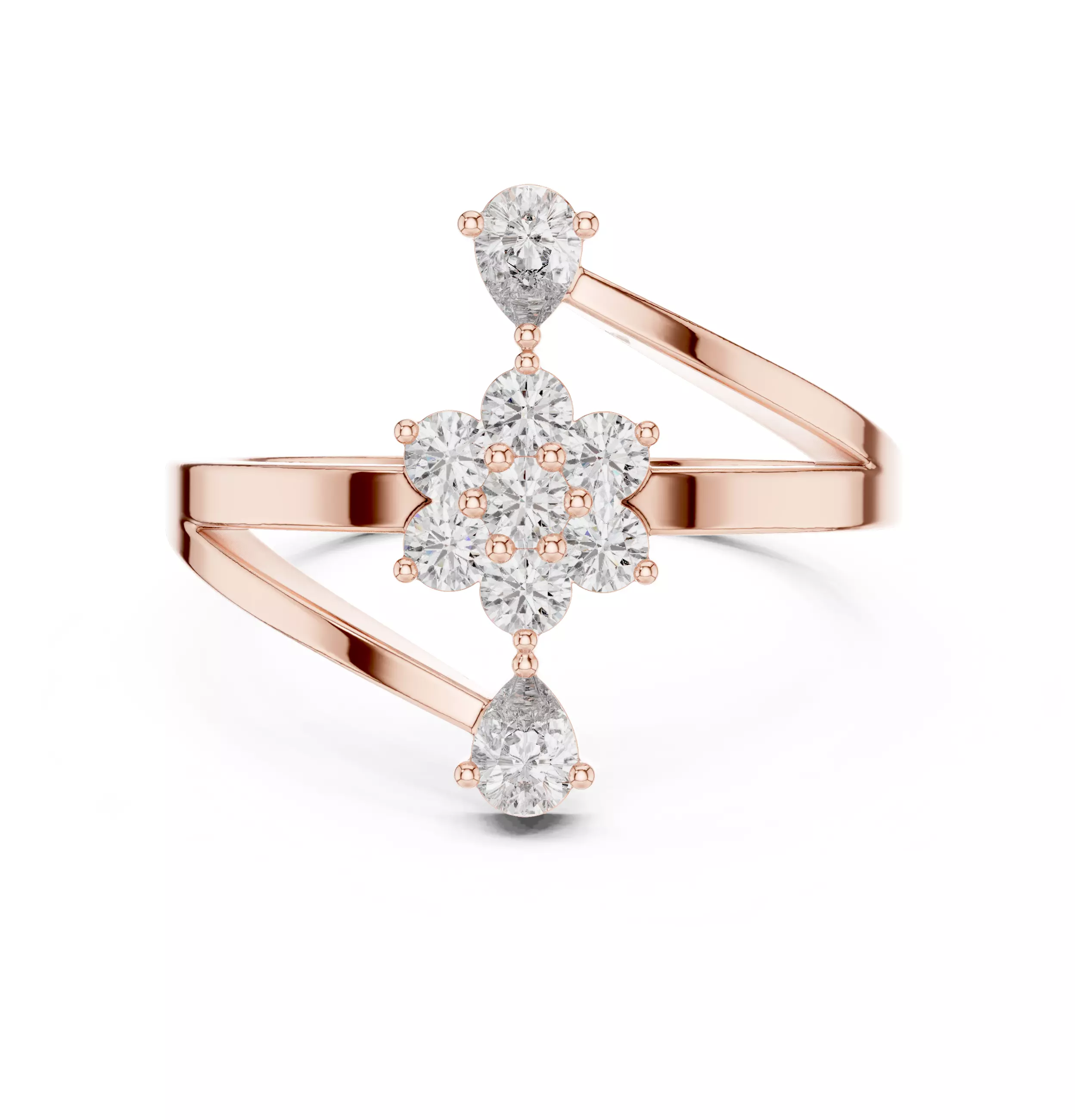 Pear and Round Cut Bypass Engagement Wedding Ring 3DM STL Video 3D print model_0