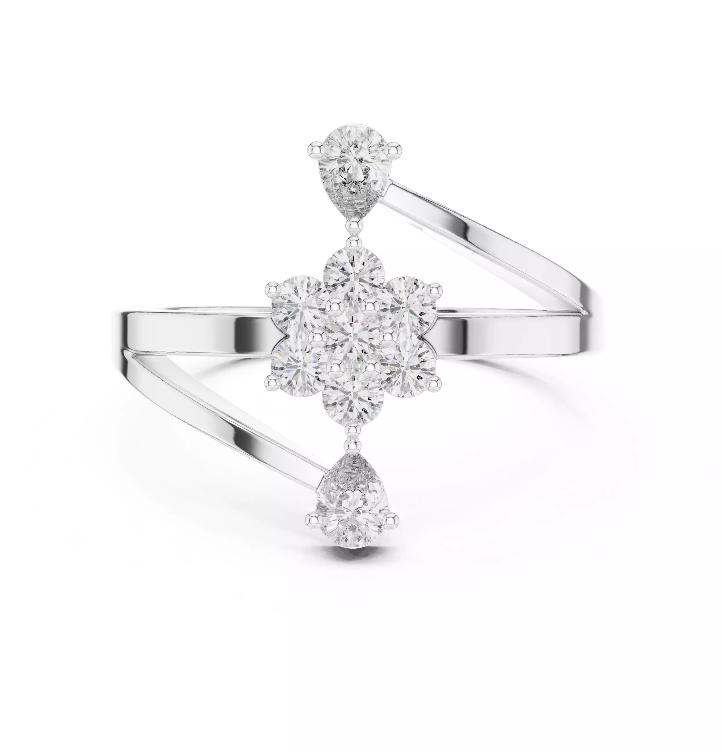 Pear and Round Cut Bypass Engagement Wedding Ring 3DM STL Video 3D print model_2