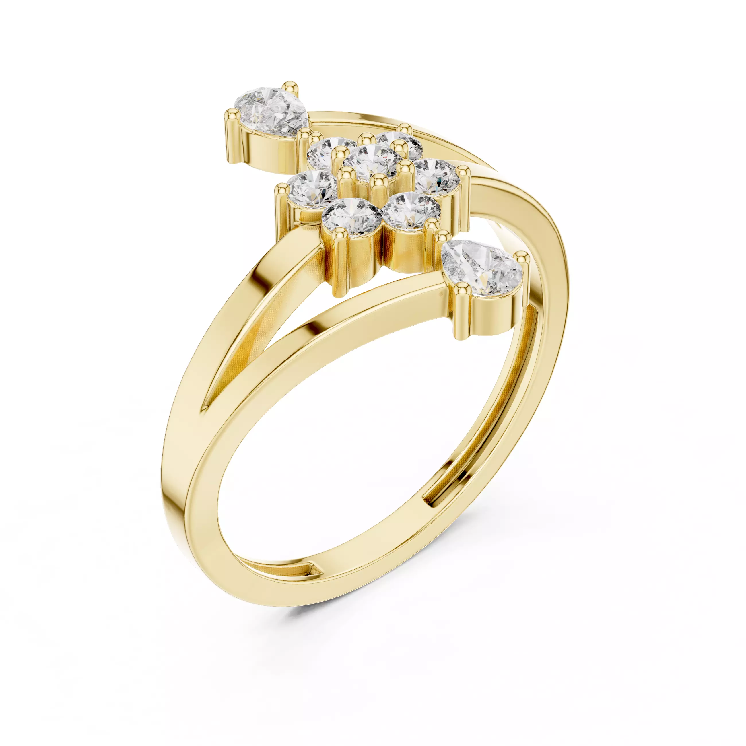 Pear and Round Cut Bypass Engagement Wedding Ring 3DM STL Video 3D print model_7