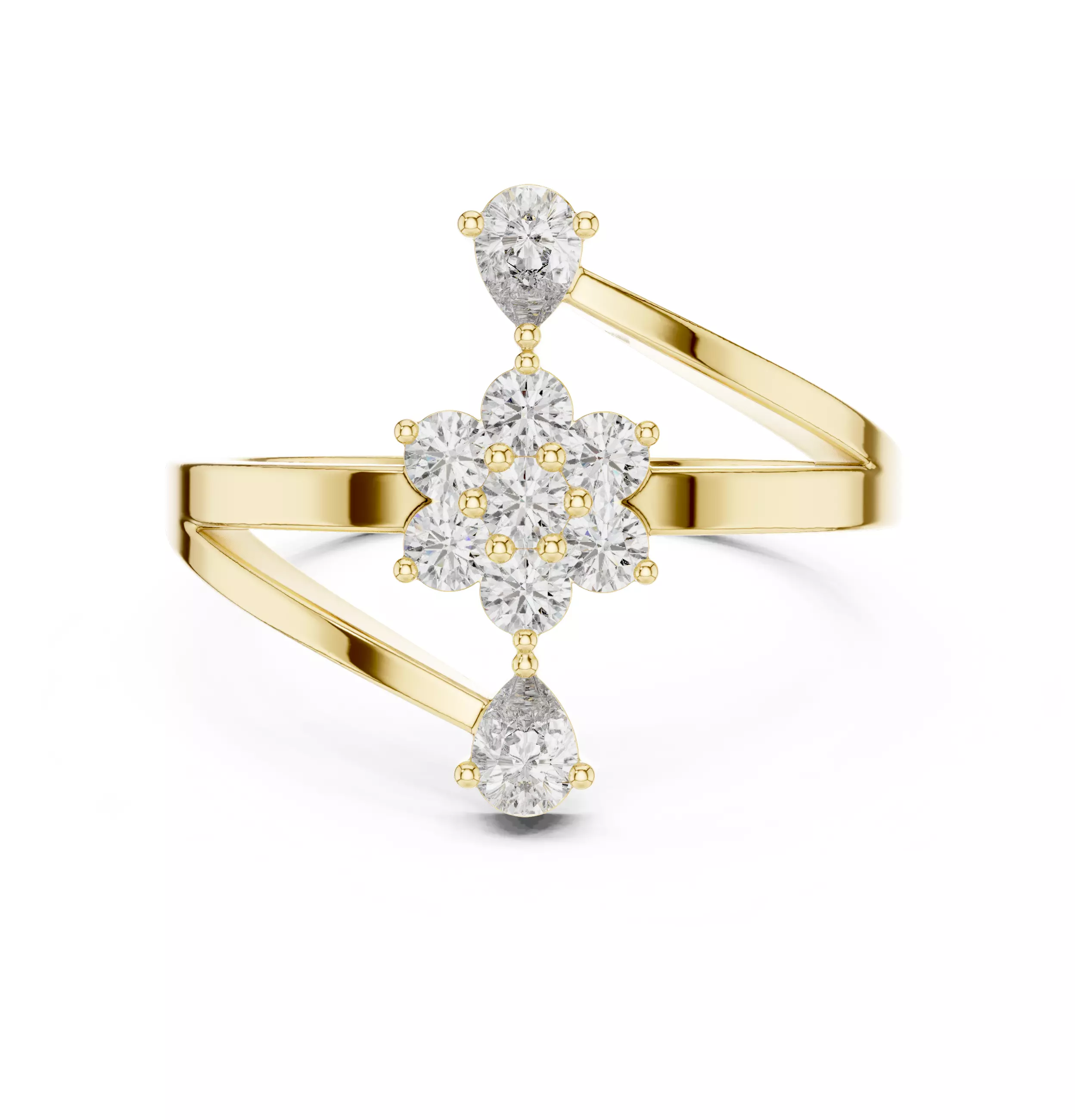 Pear and Round Cut Bypass Engagement Wedding Ring 3DM STL Video 3D print model_1