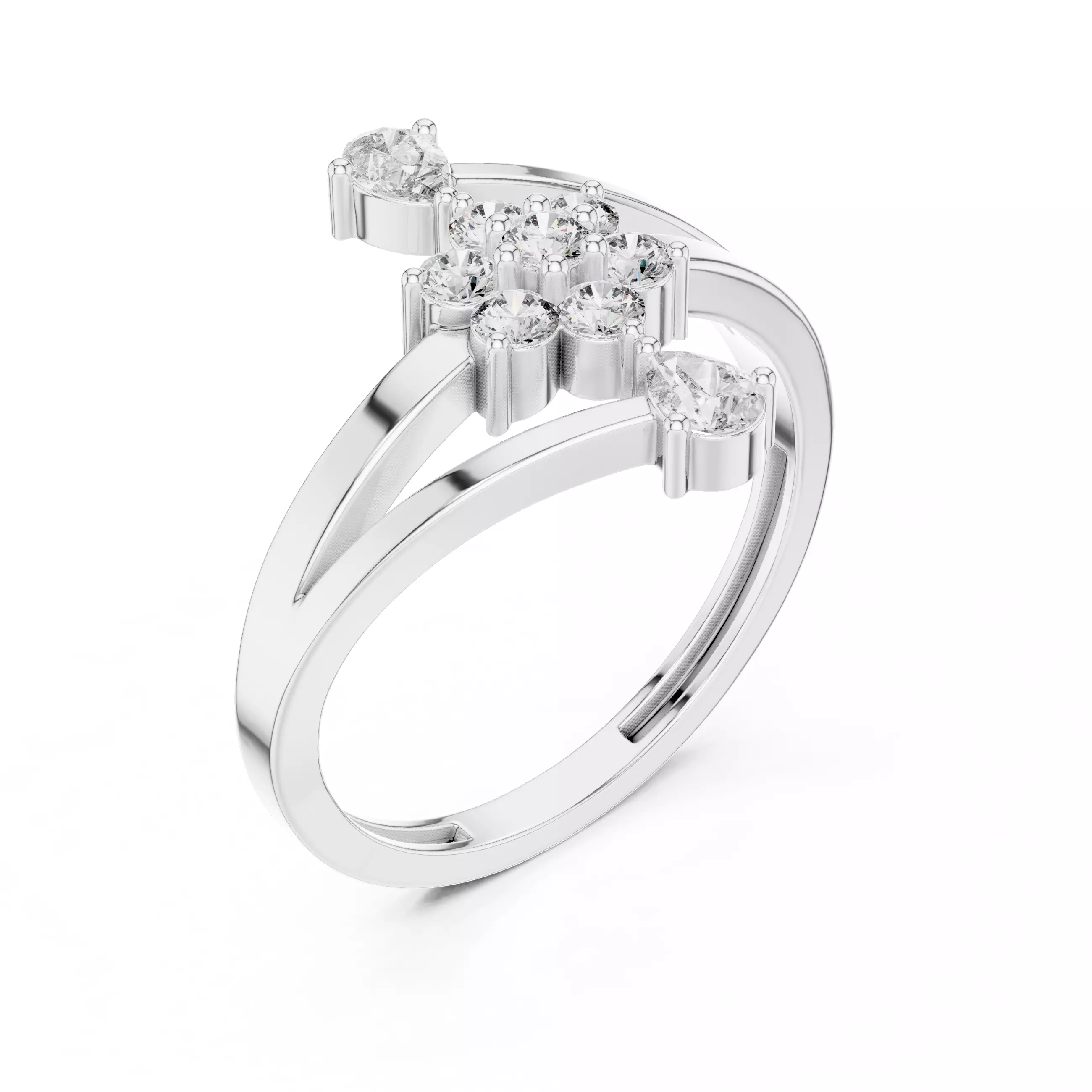 Pear and Round Cut Bypass Engagement Wedding Ring 3DM STL Video 3D print model_10