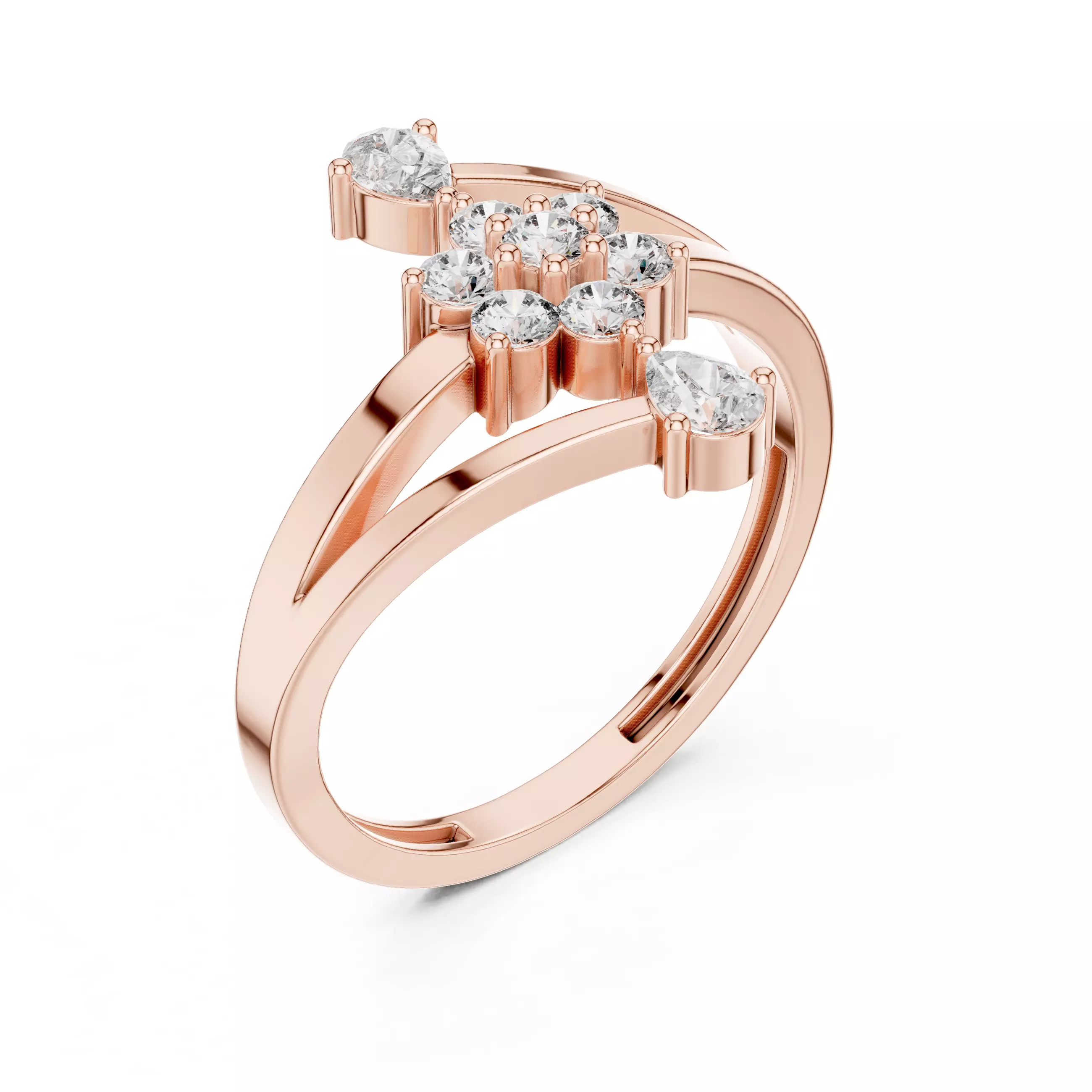 Pear and Round Cut Bypass Engagement Wedding Ring 3DM STL Video 3D print model_4