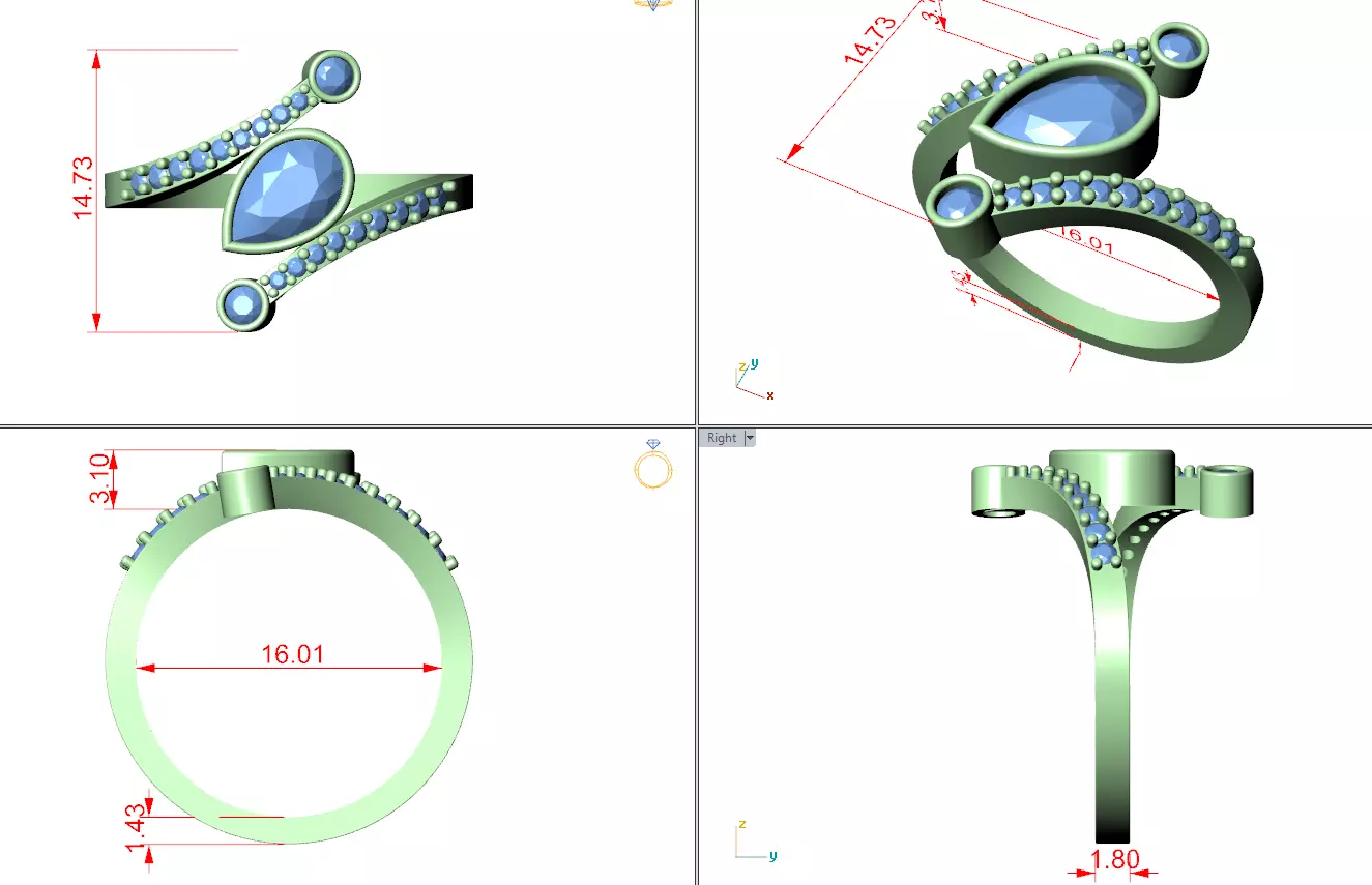 Pear Cut Bezel Set Diamond Engagement Wedding Ring 3DM STL Video 3D print model_12