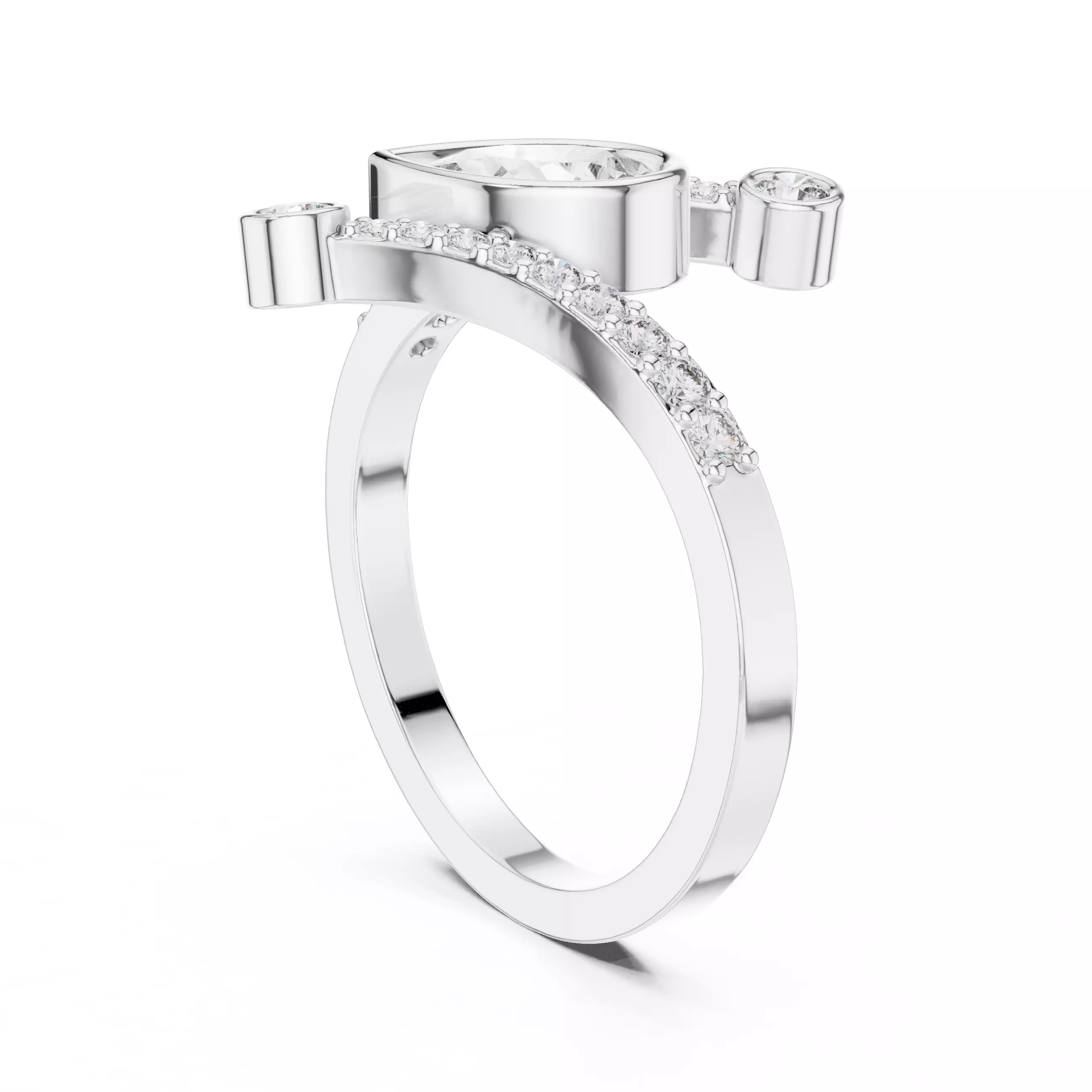 Pear Cut Bezel Set Diamond Engagement Wedding Ring 3DM STL Video 3D print model_9