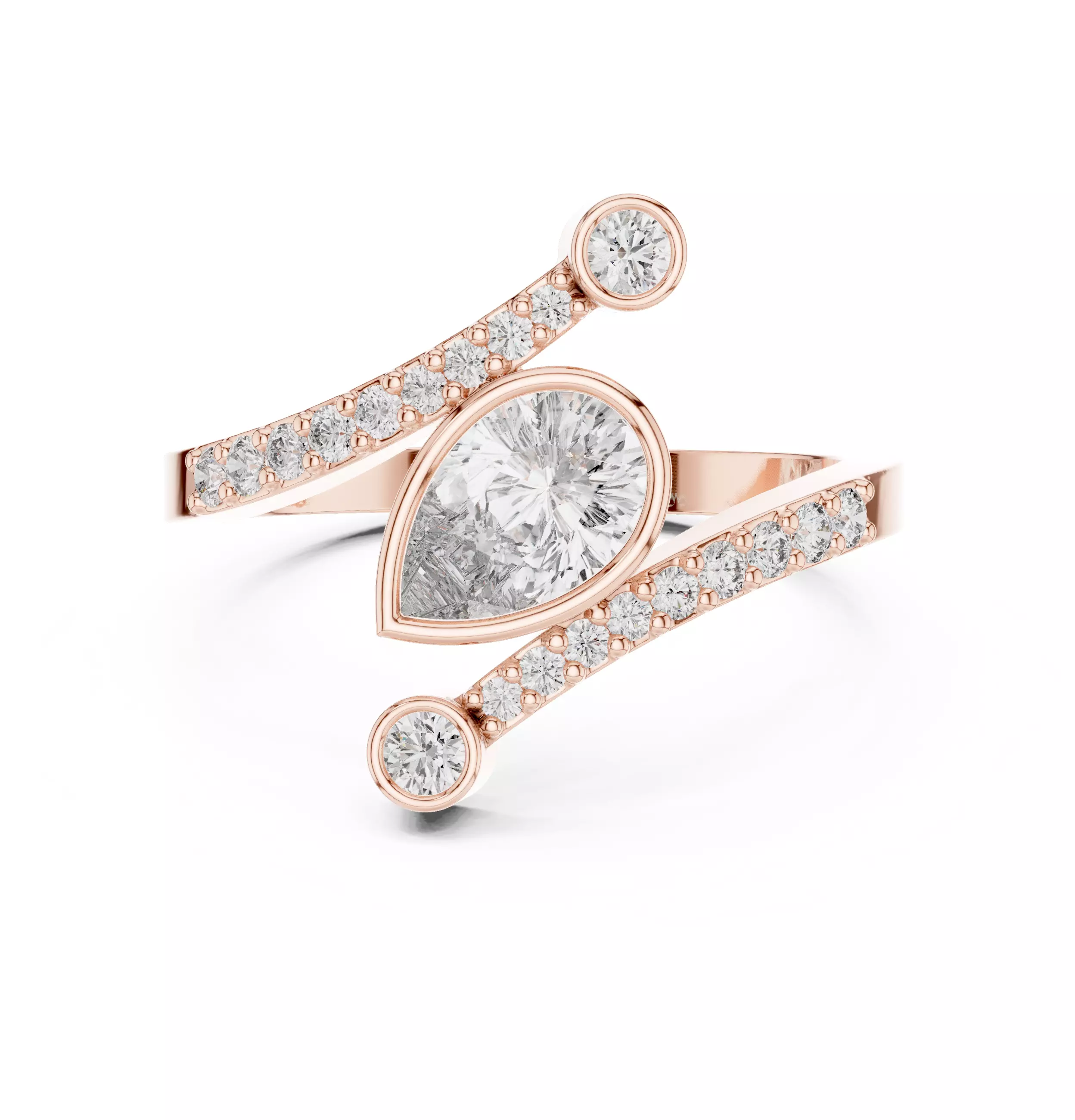 Pear Cut Bezel Set Diamond Engagement Wedding Ring 3DM STL Video 3D print model_0