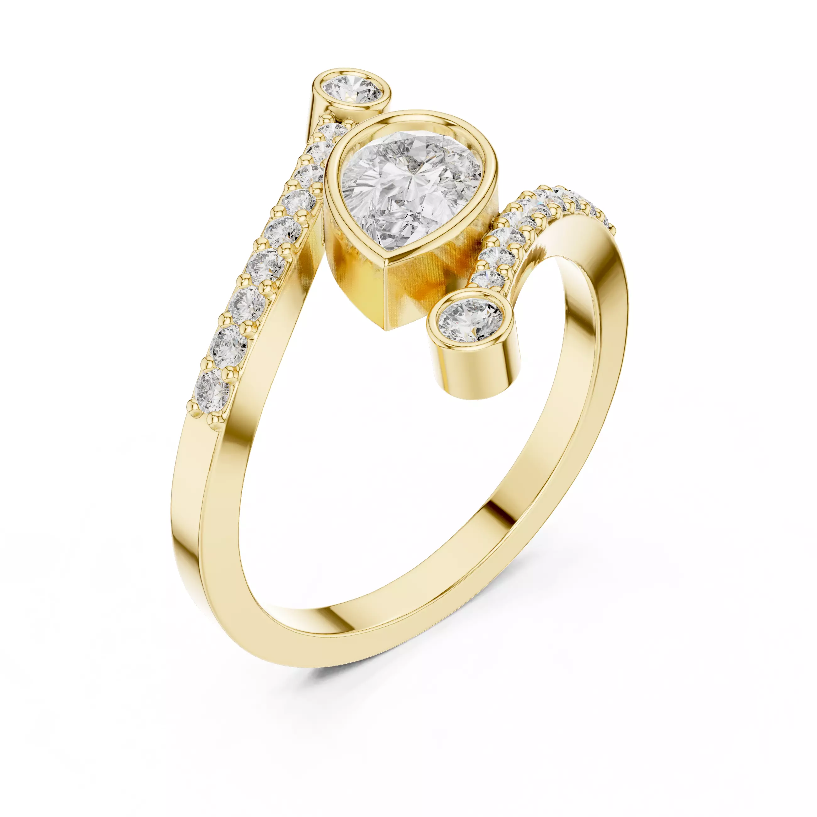 Pear Cut Bezel Set Diamond Engagement Wedding Ring 3DM STL Video 3D print model_7