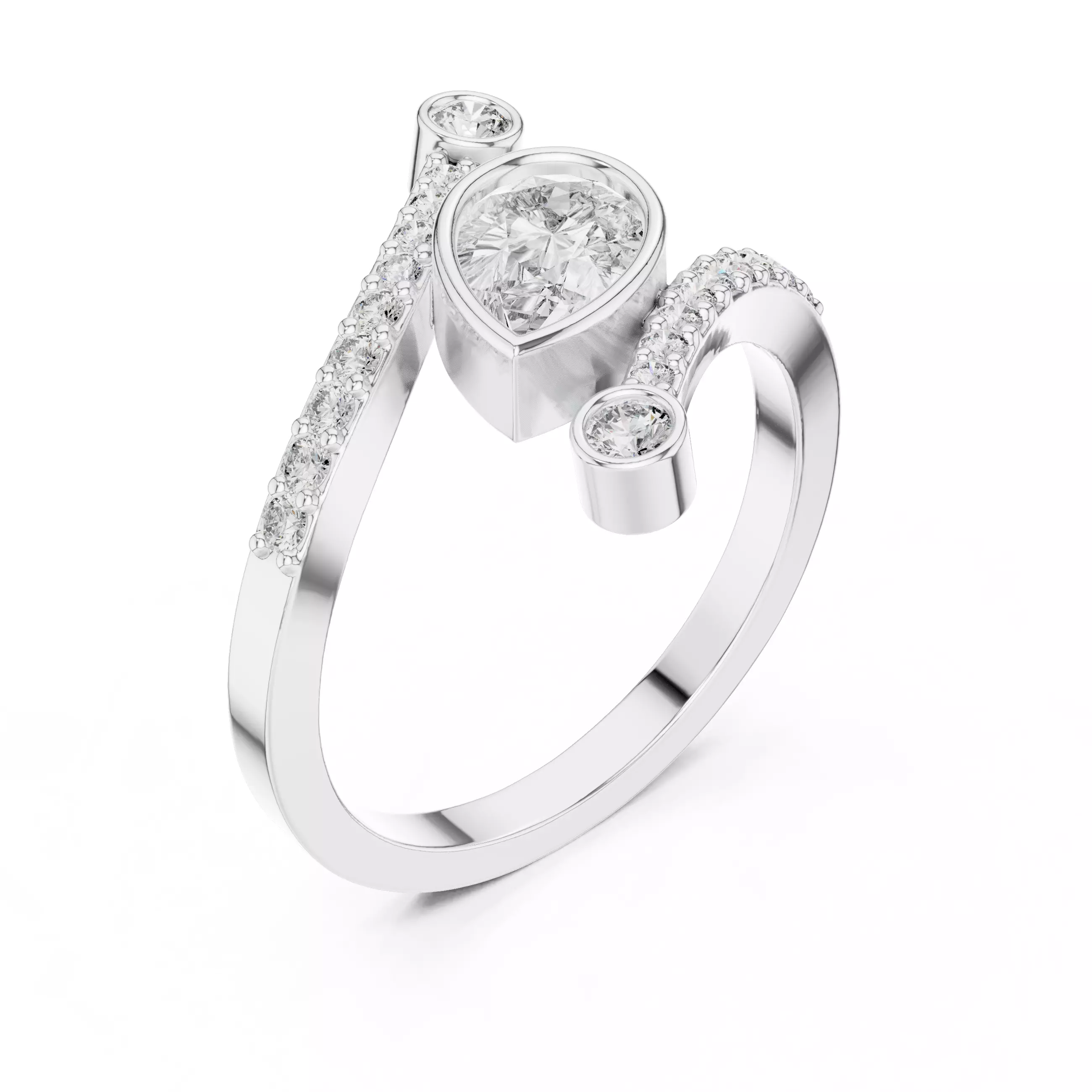 Pear Cut Bezel Set Diamond Engagement Wedding Ring 3DM STL Video 3D print model_10