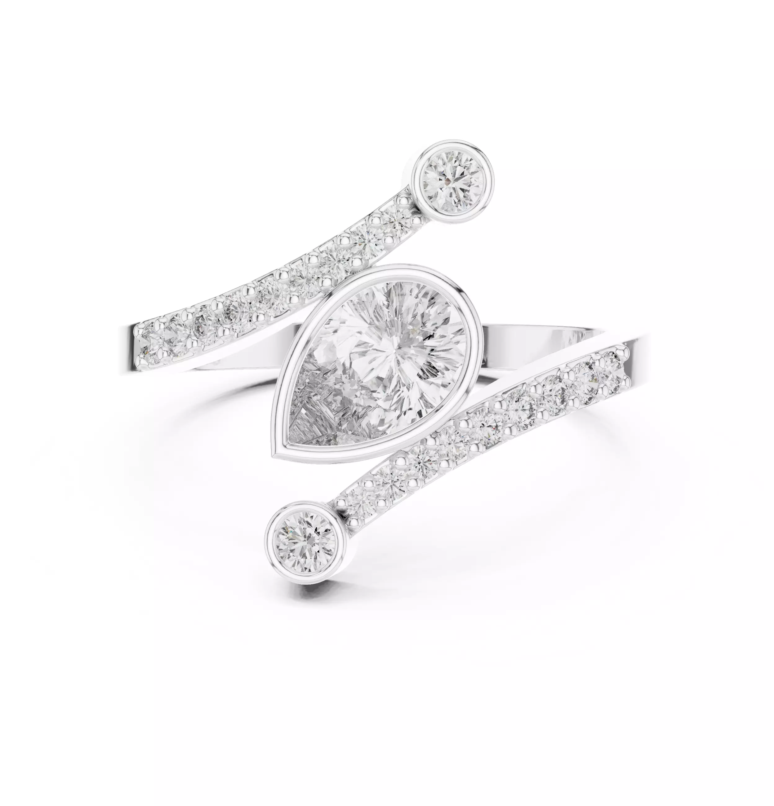 Pear Cut Bezel Set Diamond Engagement Wedding Ring 3DM STL Video 3D print model_2