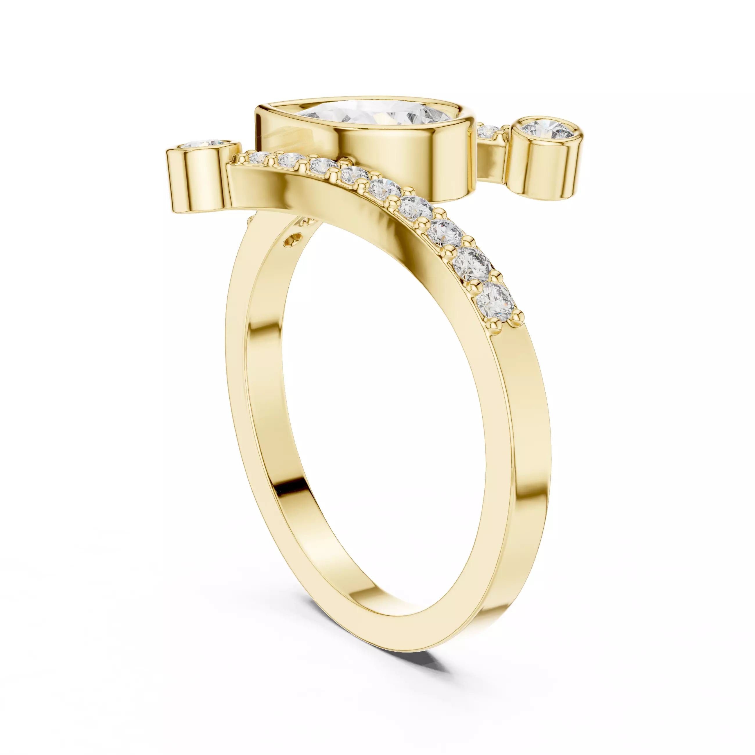 Pear Cut Bezel Set Diamond Engagement Wedding Ring 3DM STL Video 3D print model_6