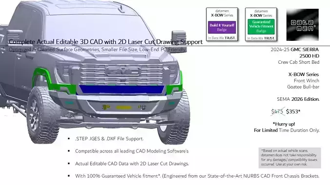 2025 GMC SIERRA 2500HD datamen X-BOW Series Front Bumper 3D CAD Free 3D model