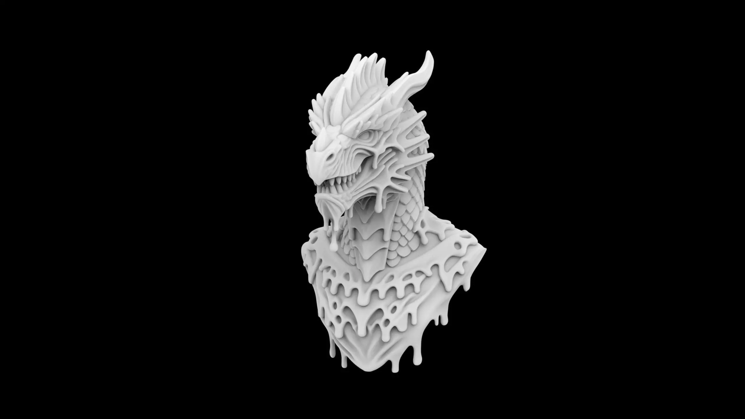 Melting Dragon Bust 3D Print Model 3D print model_1