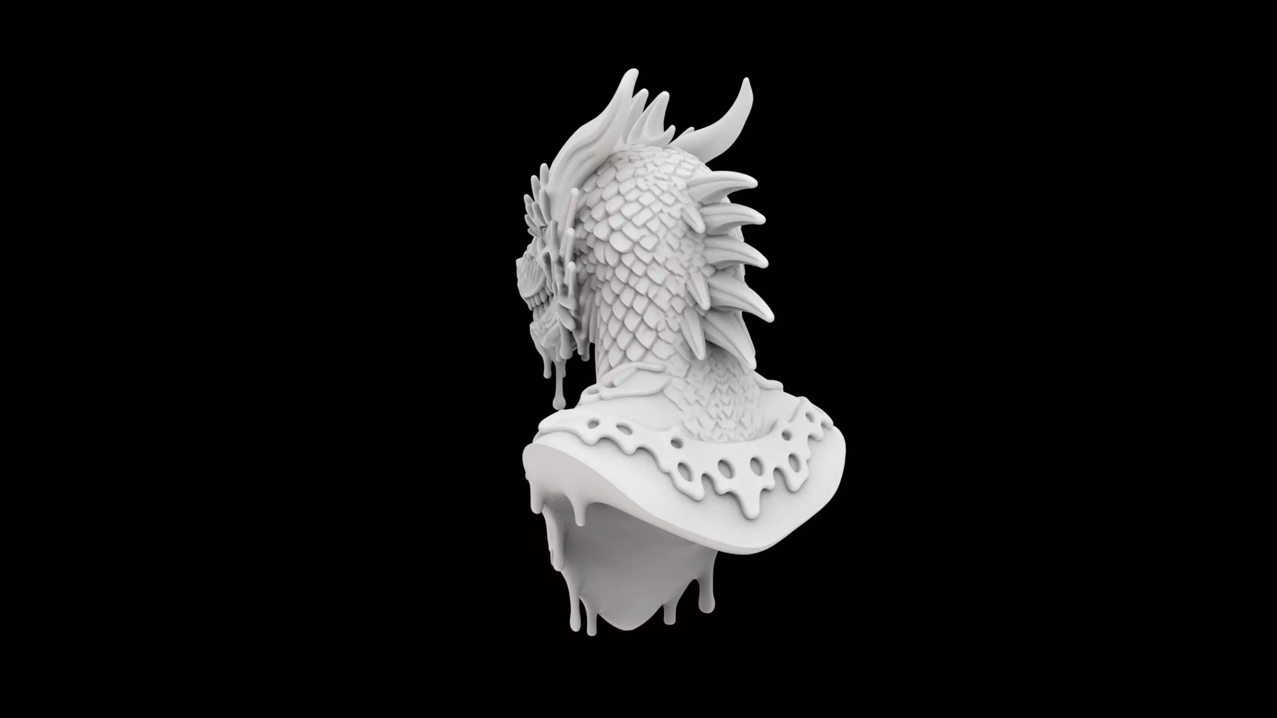 Melting Dragon Bust 3D Print Model 3D print model_3