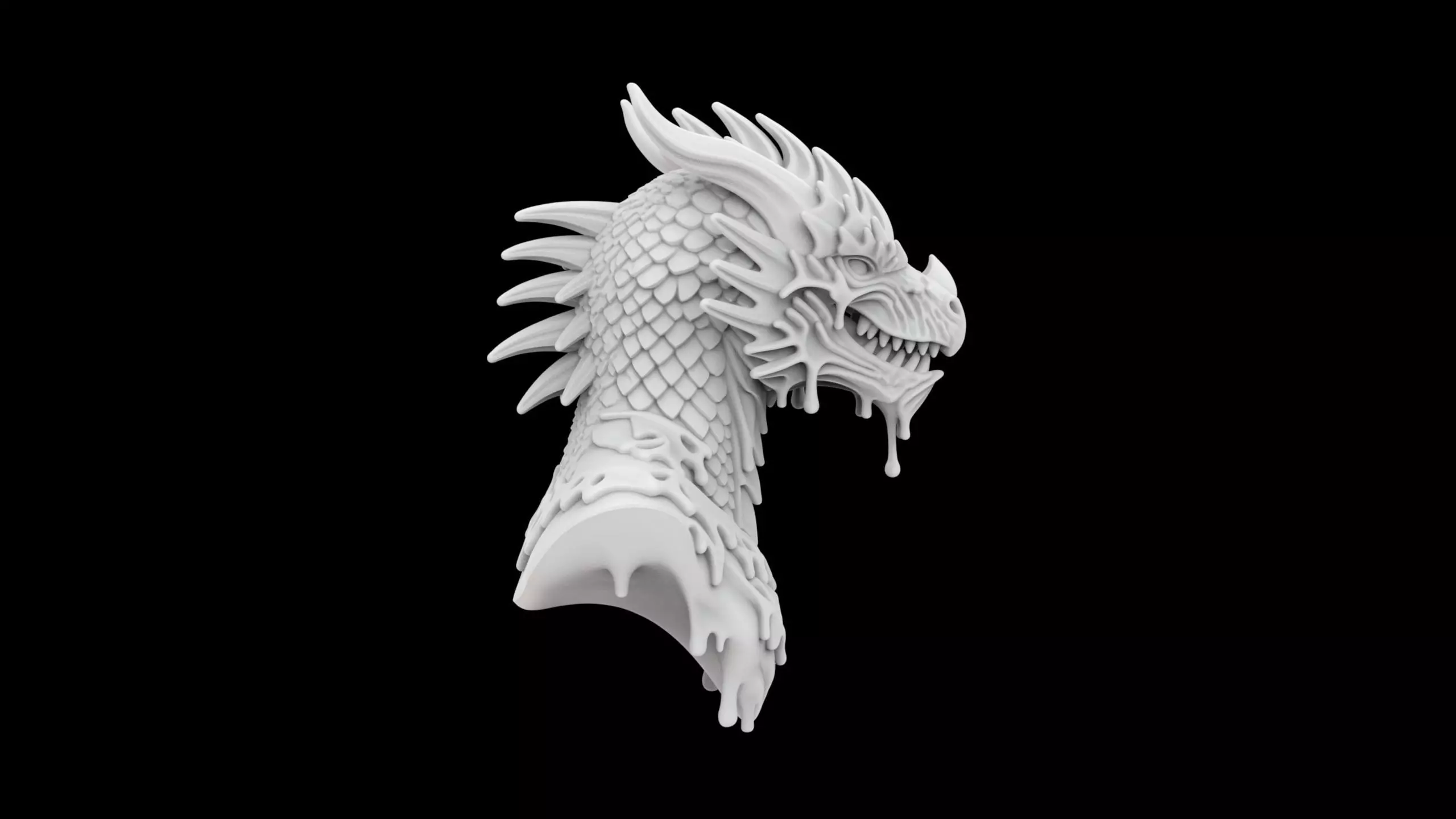 Melting Dragon Bust 3D Print Model 3D print model_5