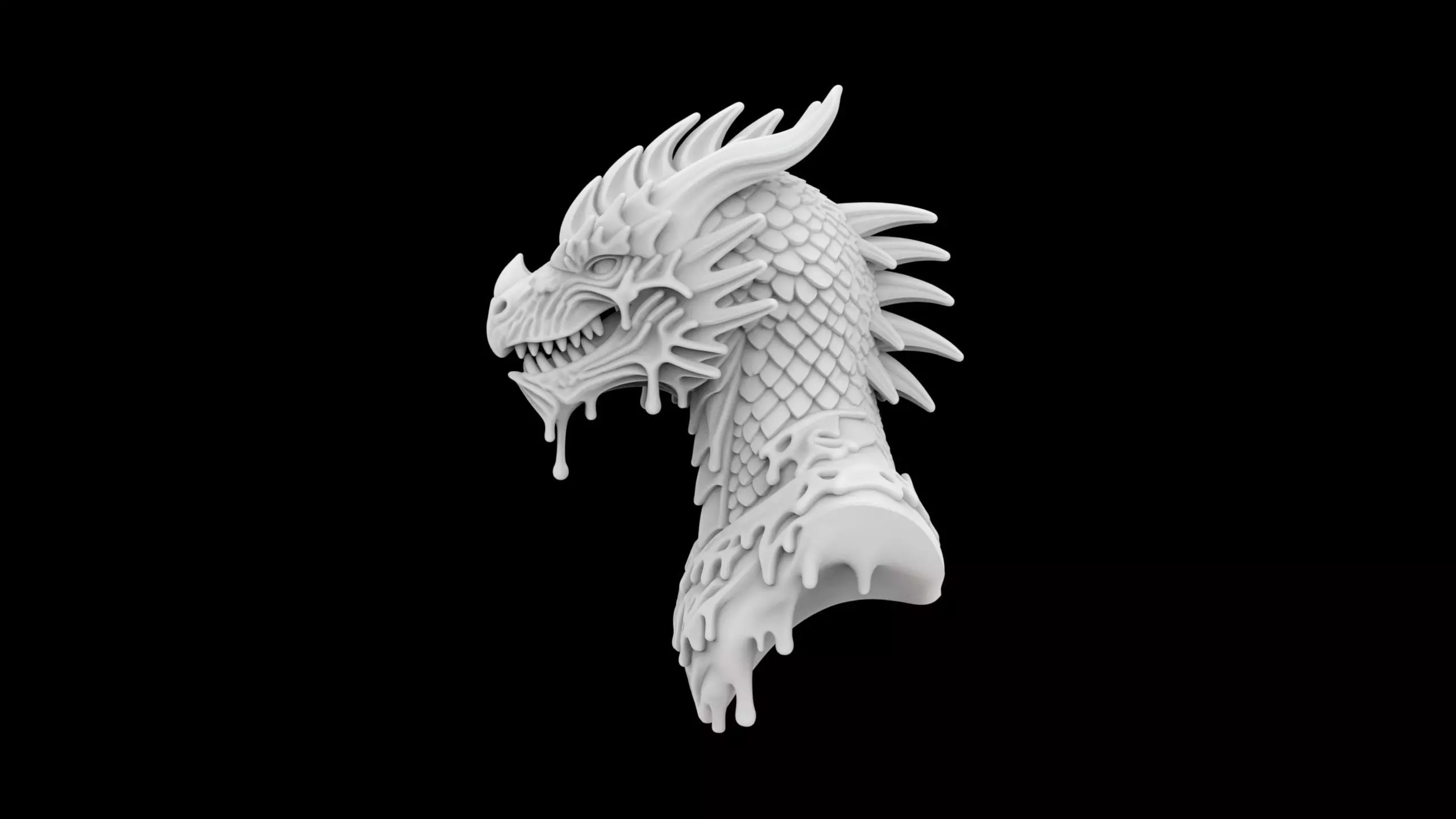 Melting Dragon Bust 3D Print Model 3D print model_2
