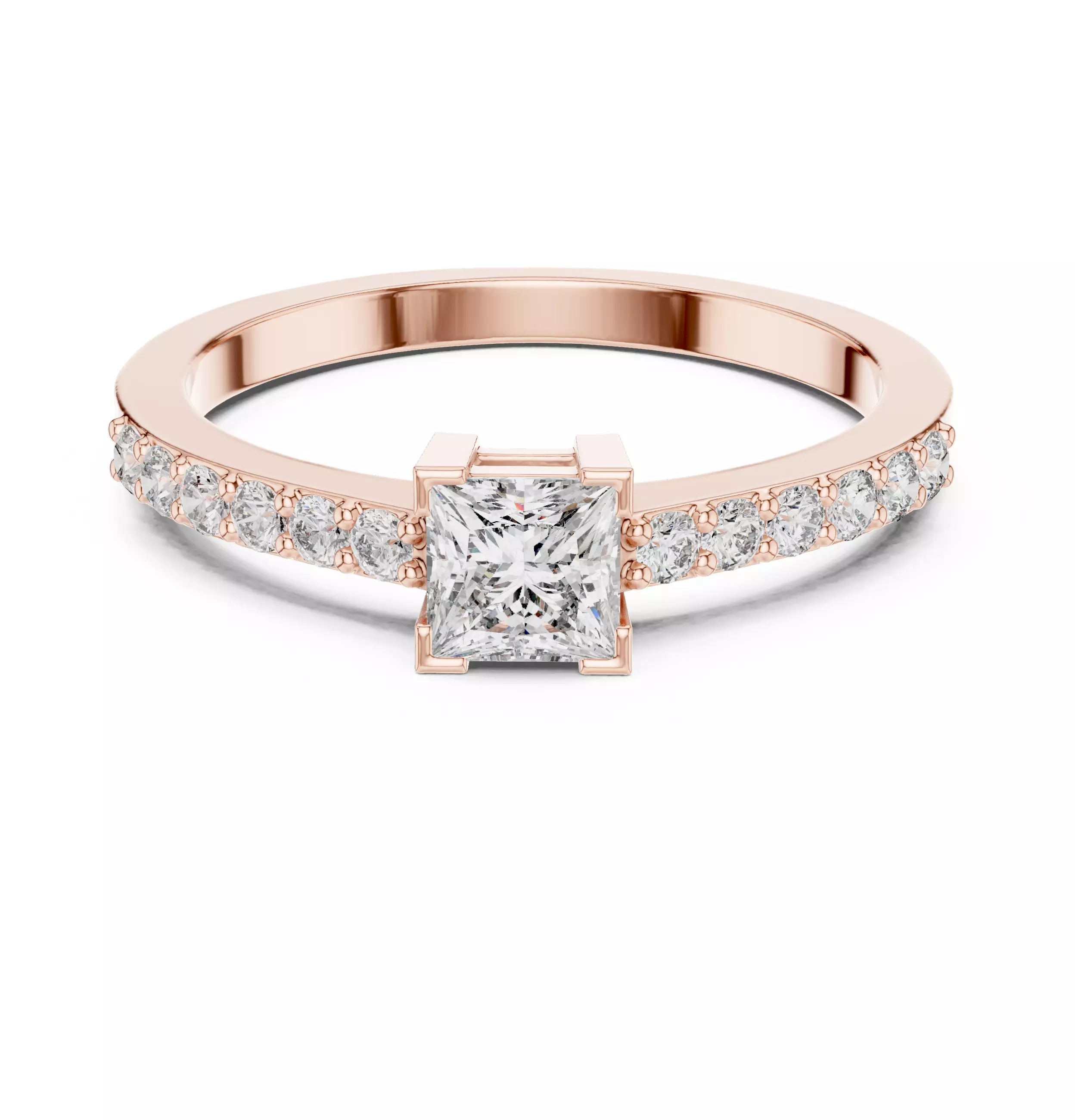 Princess Cut Diamond Engagement Wedding Ring 3DM STL Video 3D print model