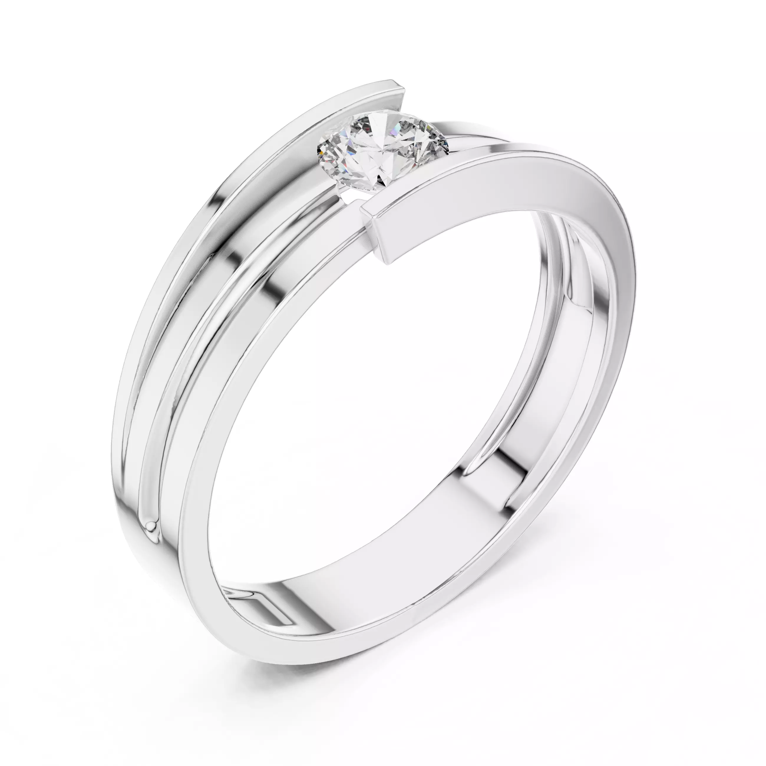 4mm Solitaire Round Cut Tension Set Wedding Ring 3DM STL Video 3D print model_10