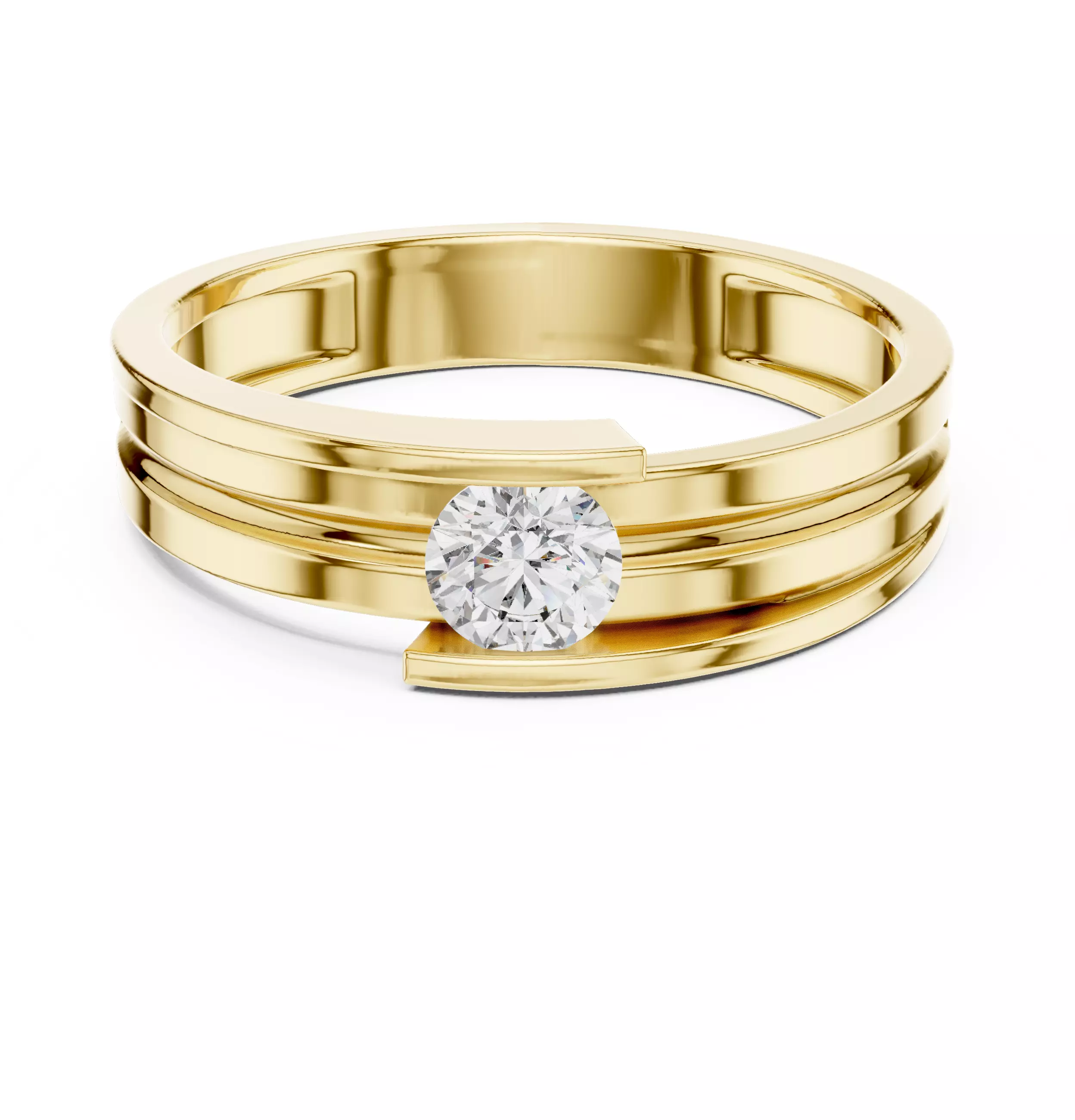 4mm Solitaire Round Cut Tension Set Wedding Ring 3DM STL Video 3D print model_1