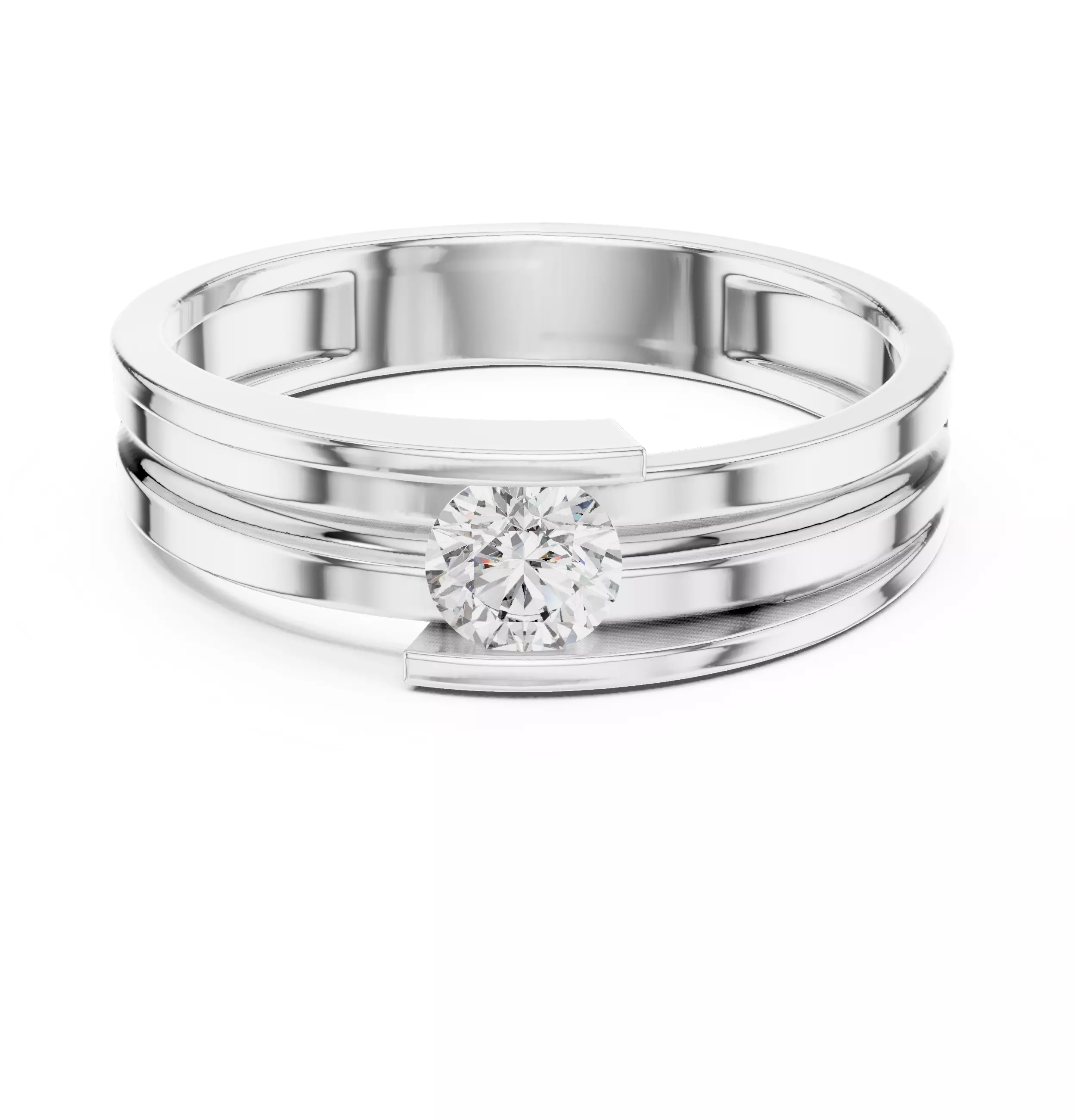 4mm Solitaire Round Cut Tension Set Wedding Ring 3DM STL Video 3D print model_2