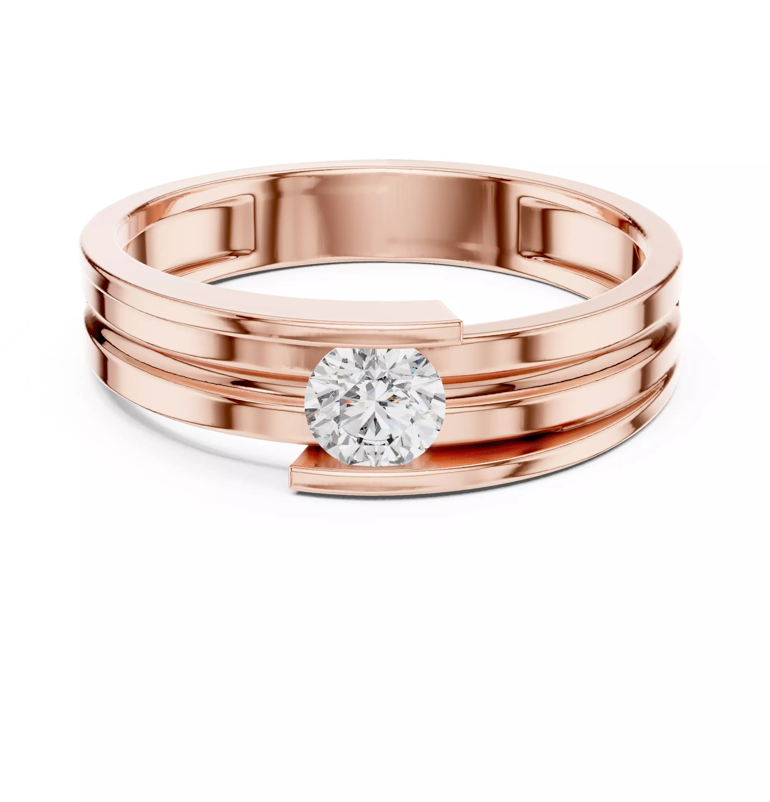 4mm Solitaire Round Cut Tension Set Wedding Ring 3DM STL Video 3D print model_0