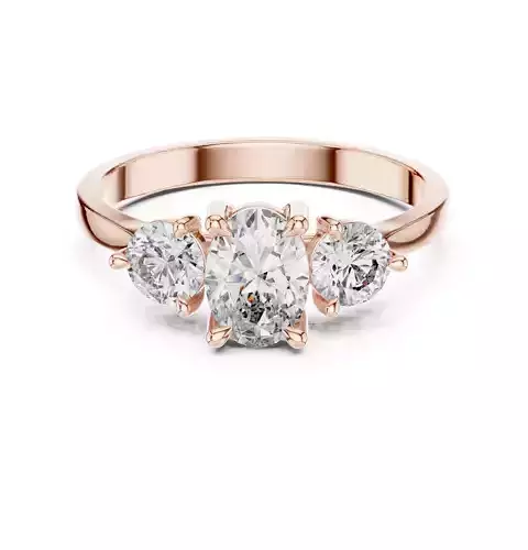 Three Stone Oval and Round Cut Engagement Ring 3DM STL Video
