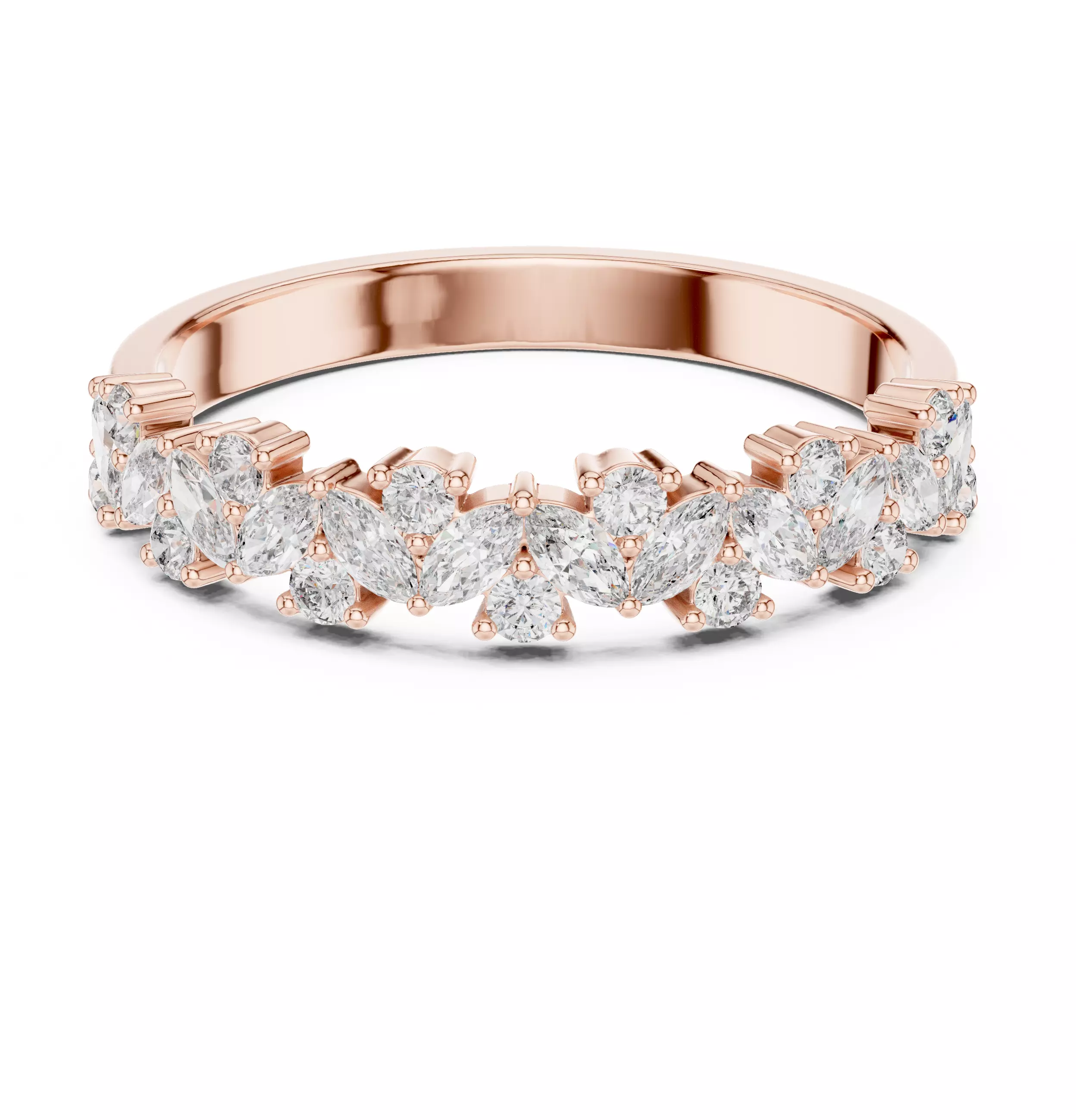 Marquise and round cut Alternating Wedding Band 3DM STL Video 3D print model