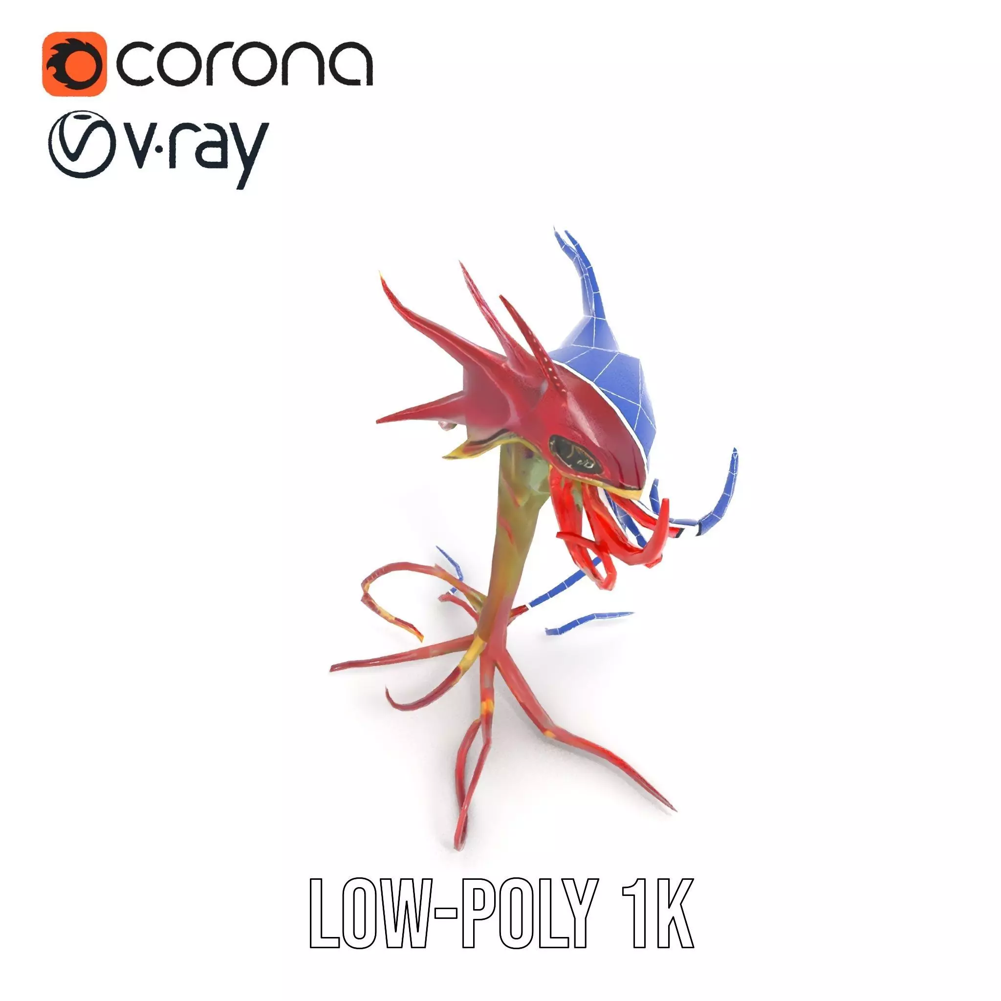 Spiky Crimson Creature model pack Low-poly 3D model_10