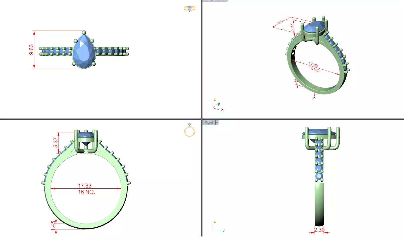 1CT Pear Cut Diamond Engagement Wedding Ring 3DM STL Video 3D print model_12