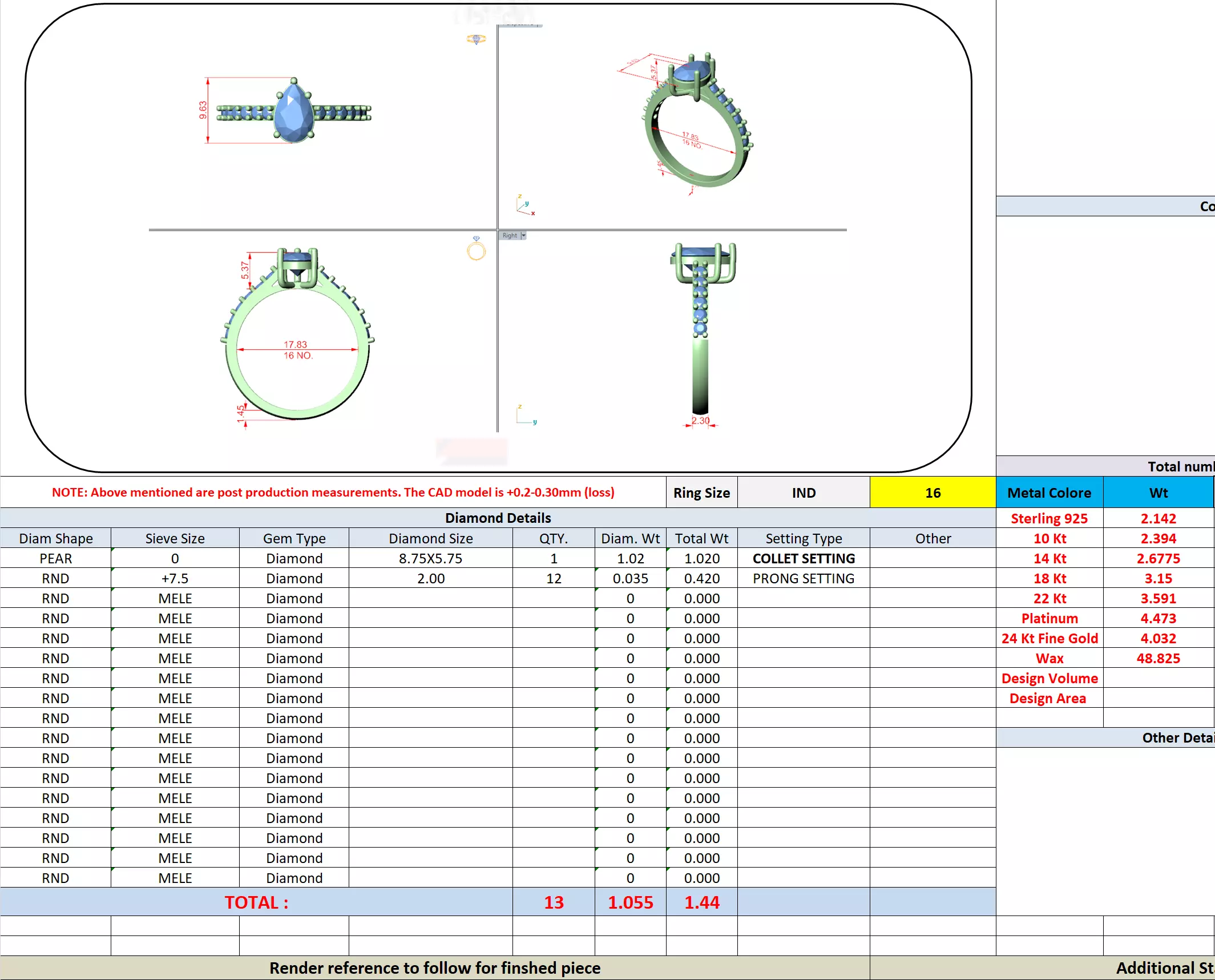 1CT Pear Cut Diamond Engagement Wedding Ring 3DM STL Video 3D print model_13