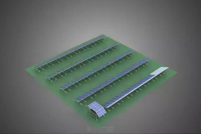 SOLAR PANEL POWER STATION PLANT GENERATION ARRAY ROW FIELD FARM 3D model 7