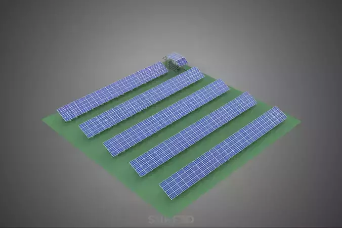 SOLAR PANEL POWER STATION PLANT GENERATION ARRAY ROW FIELD FARM 3D model 3