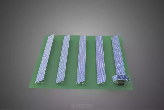 SOLAR PANEL POWER STATION PLANT GENERATION ARRAY ROW FIELD FARM 3D model 6