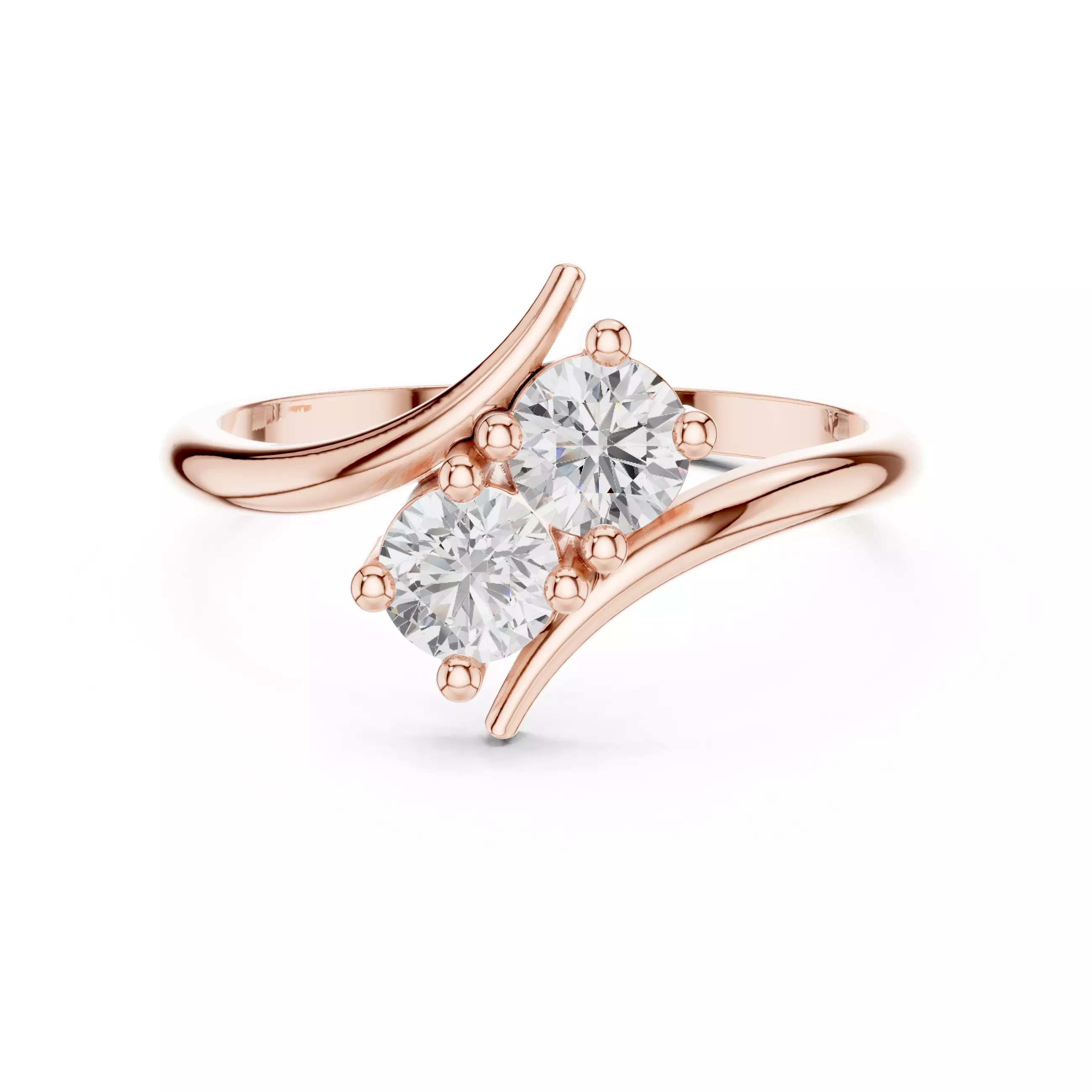 Two Stone Round Diamond Bypass Wedding Ring 3DM STL Video 3D print model