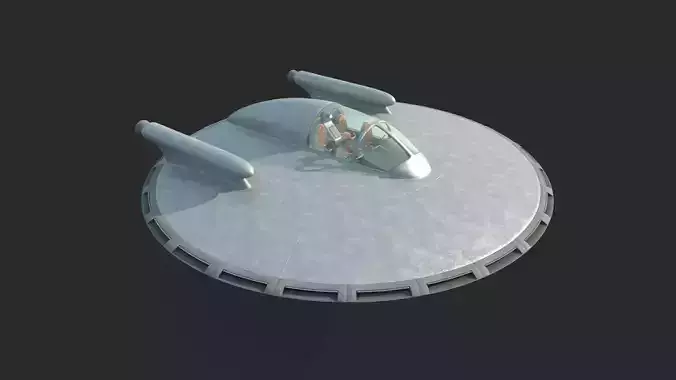 Future science fiction disc-shaped spacecraft