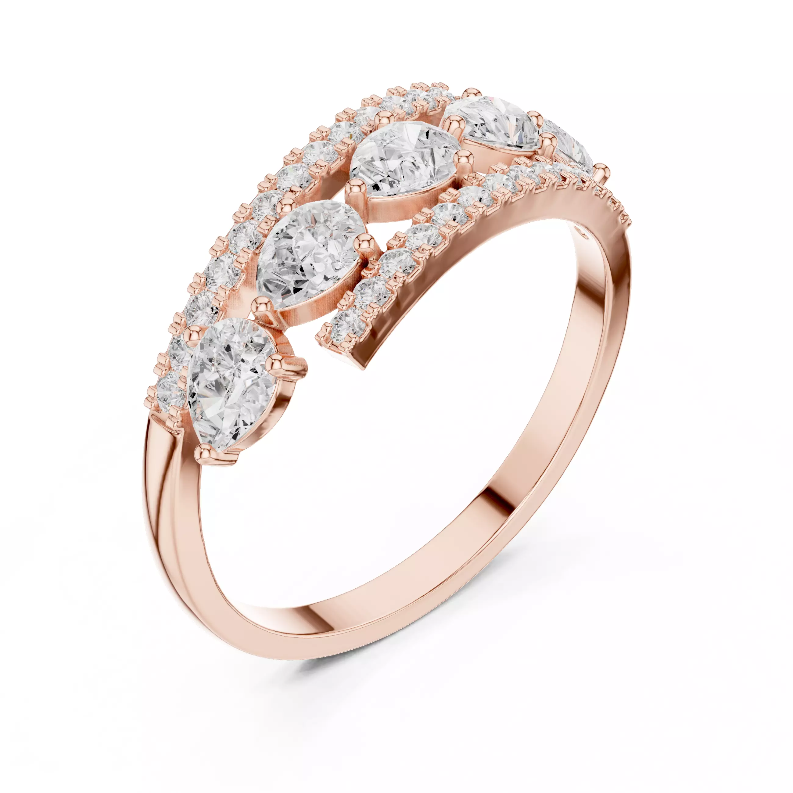 Pear and Round Cut Curve Engagement Wedding Ring 3DM STL Video 3D print model_4