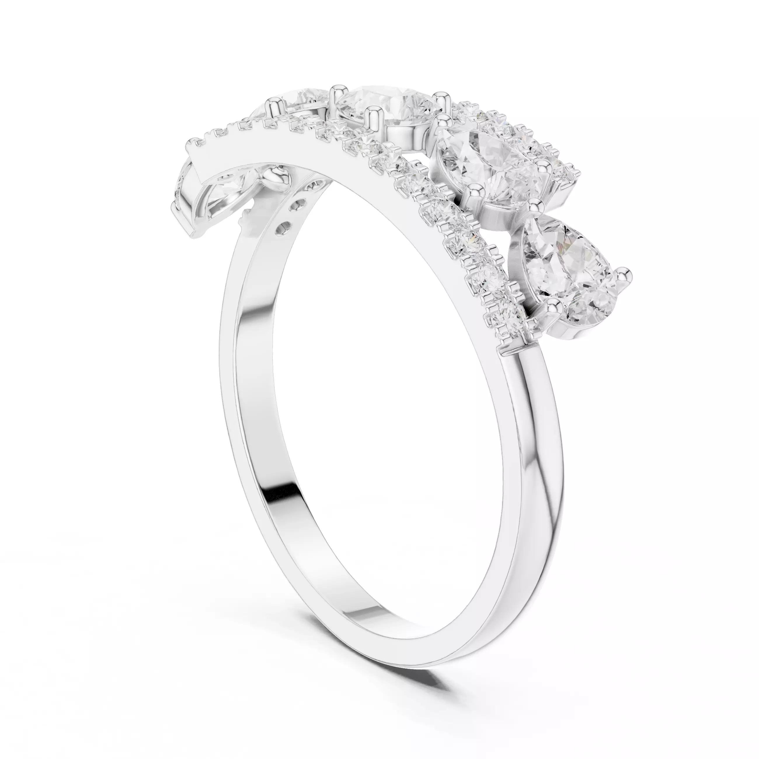 Pear and Round Cut Curve Engagement Wedding Ring 3DM STL Video 3D print model_9