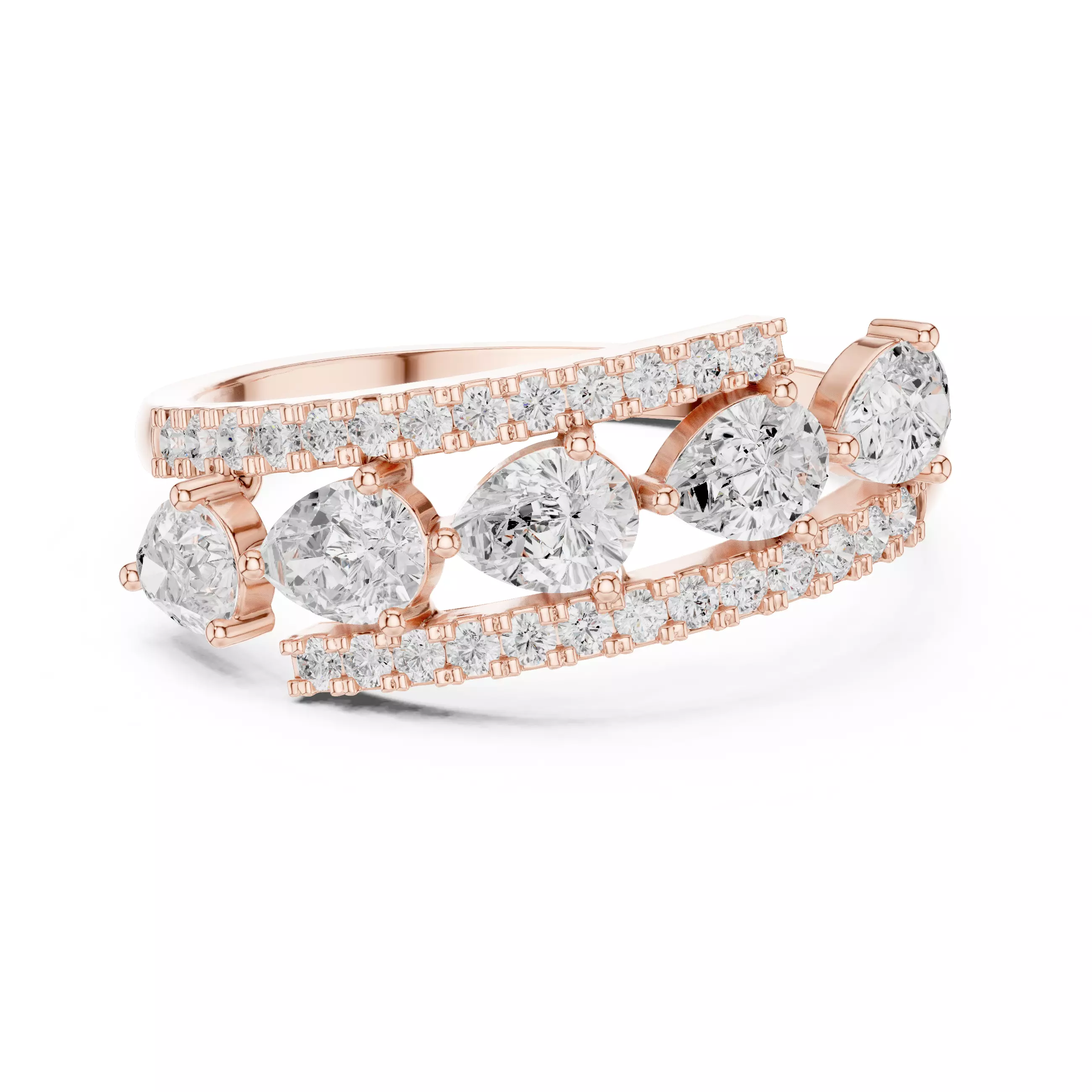 Pear and Round Cut Curve Engagement Wedding Ring 3DM STL Video 3D print model_0