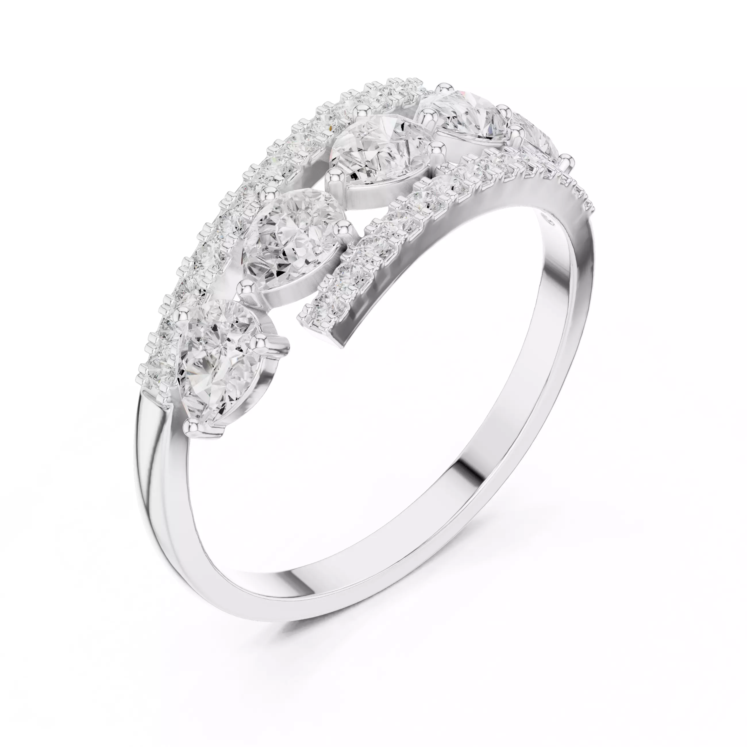 Pear and Round Cut Curve Engagement Wedding Ring 3DM STL Video 3D print model_10