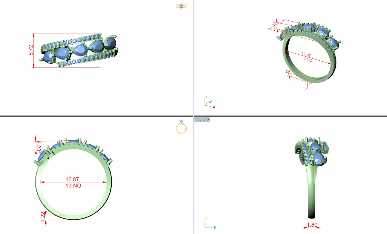 Pear and Round Cut Curve Engagement Wedding Ring 3DM STL Video 3D print model_12