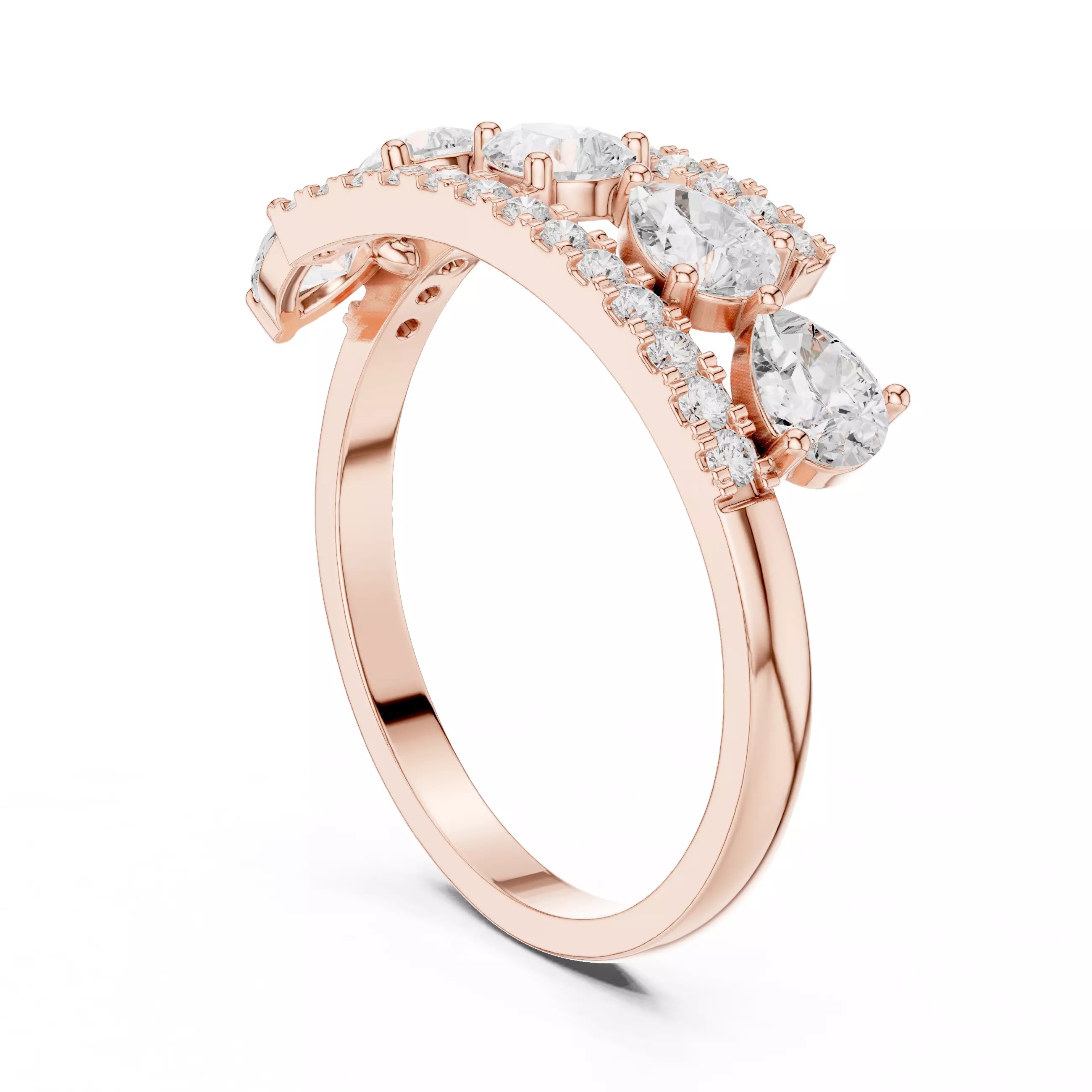 Pear and Round Cut Curve Engagement Wedding Ring 3DM STL Video 3D print model_3