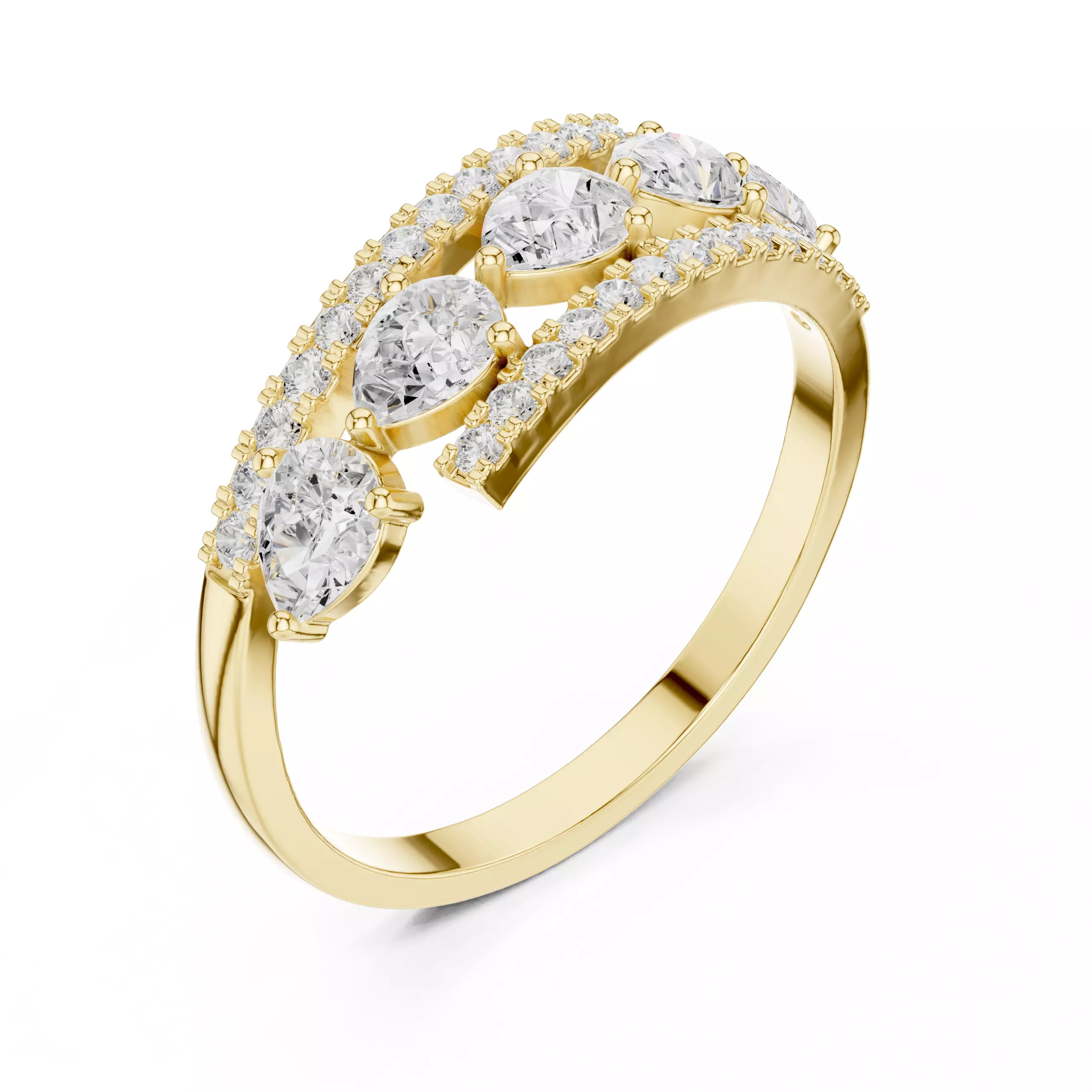 Pear and Round Cut Curve Engagement Wedding Ring 3DM STL Video 3D print model_7