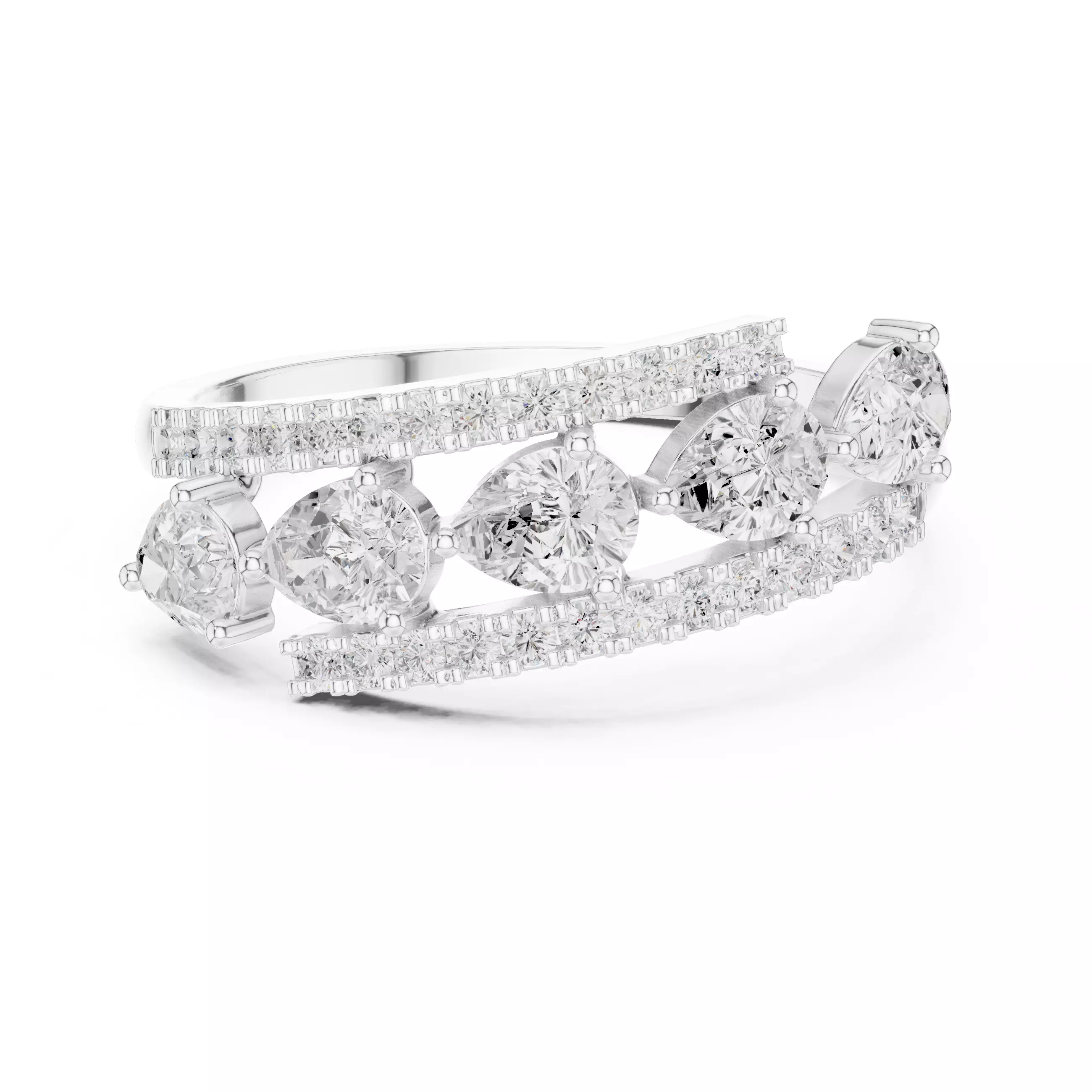 Pear and Round Cut Curve Engagement Wedding Ring 3DM STL Video 3D print model_2