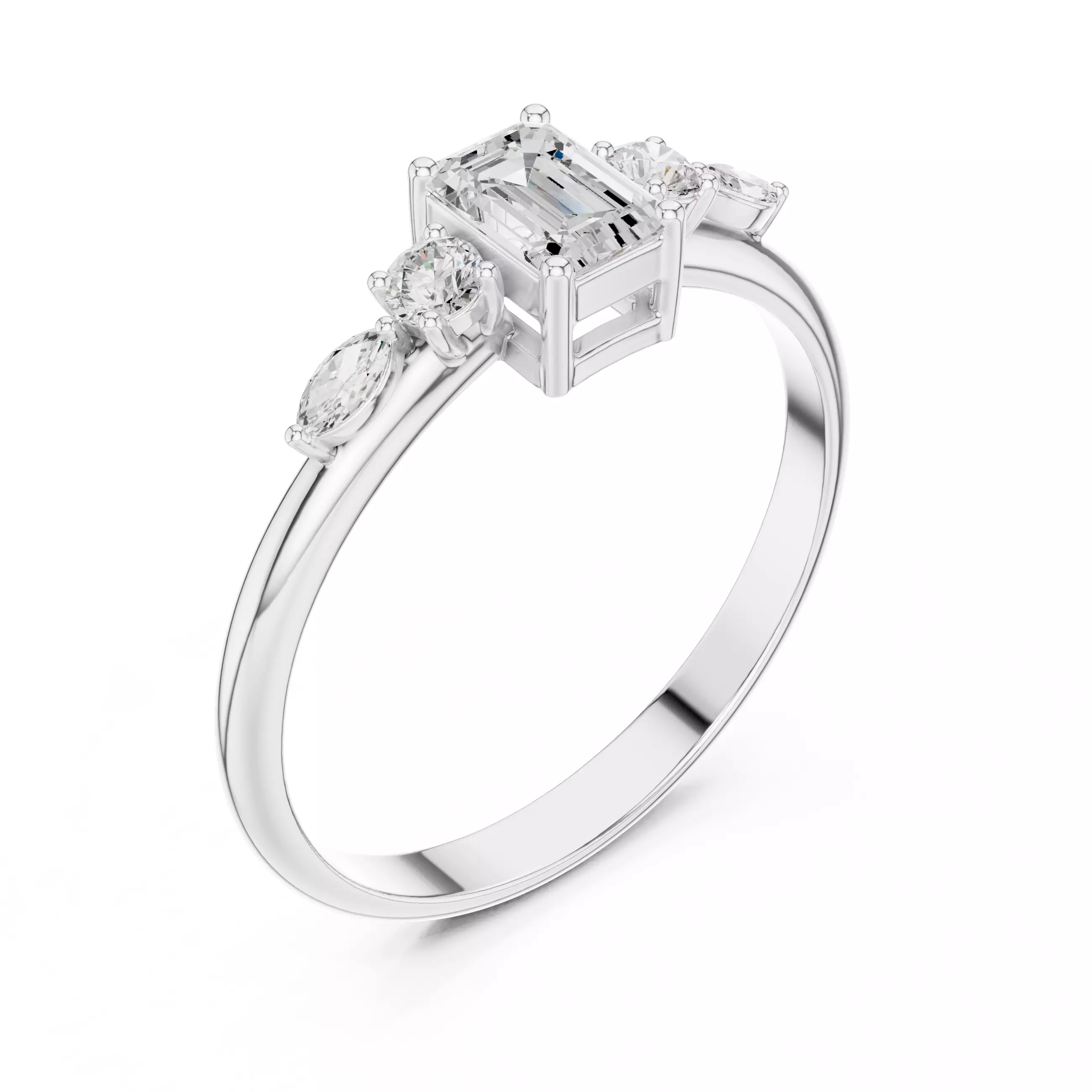 Five Stone Emerald and Marquise Diamond Woman Ring 3DM STL Video 3D print model_10