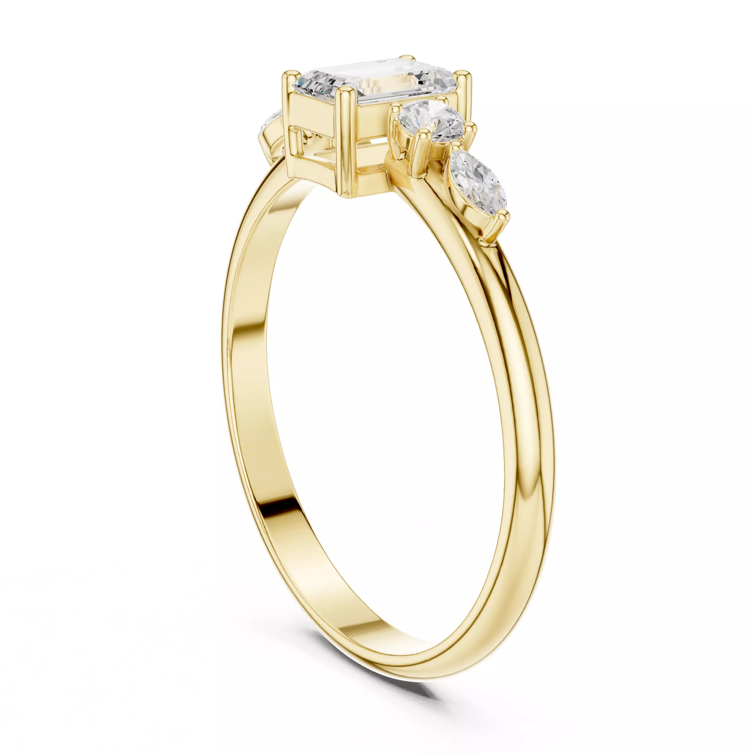 Five Stone Emerald and Marquise Diamond Woman Ring 3DM STL Video 3D print model_6