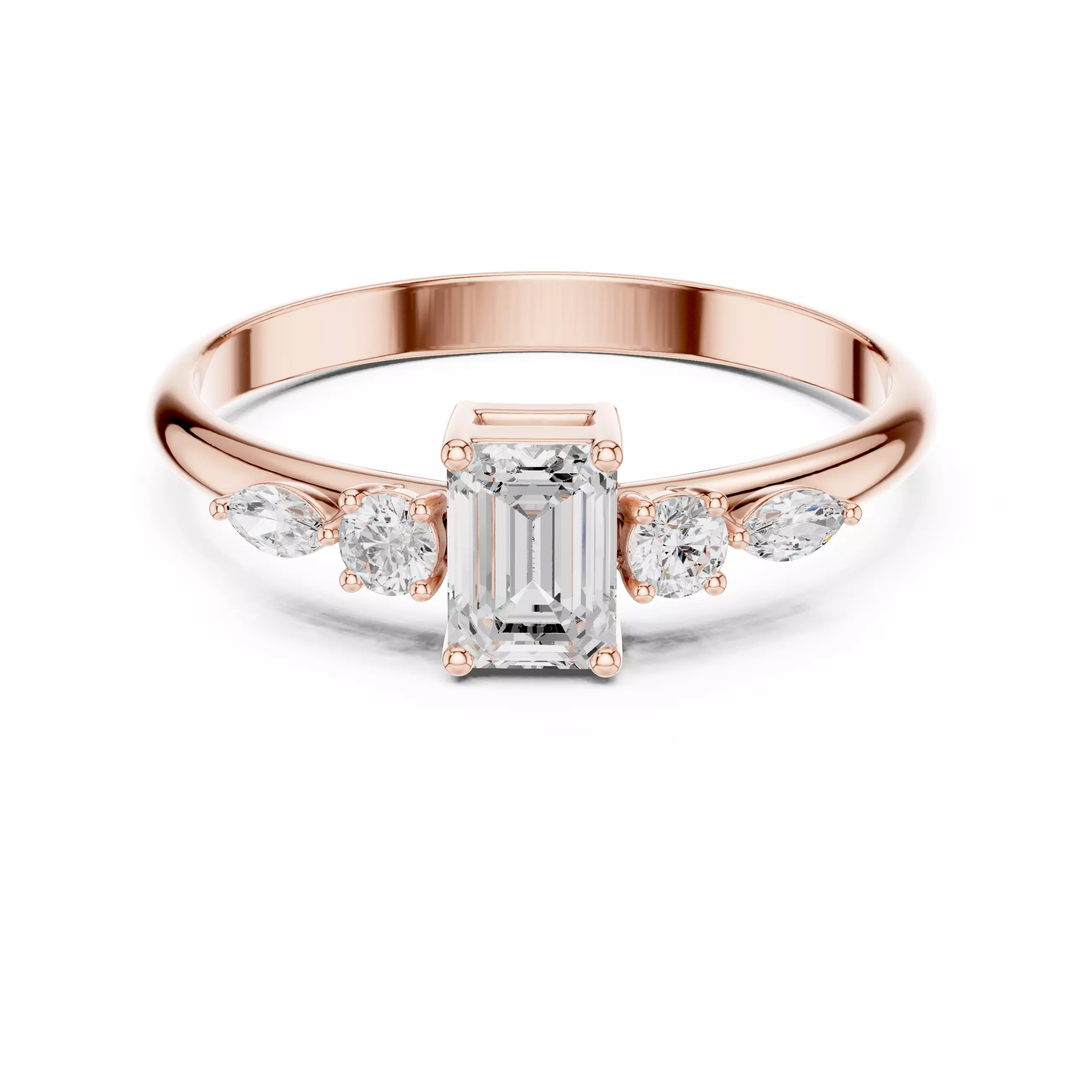 Five Stone Emerald and Marquise Diamond Woman Ring 3DM STL Video 3D print model_0