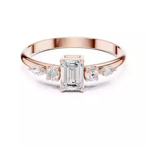 Five Stone Emerald and Marquise Diamond Woman Ring 3DM STL Video 3D print model