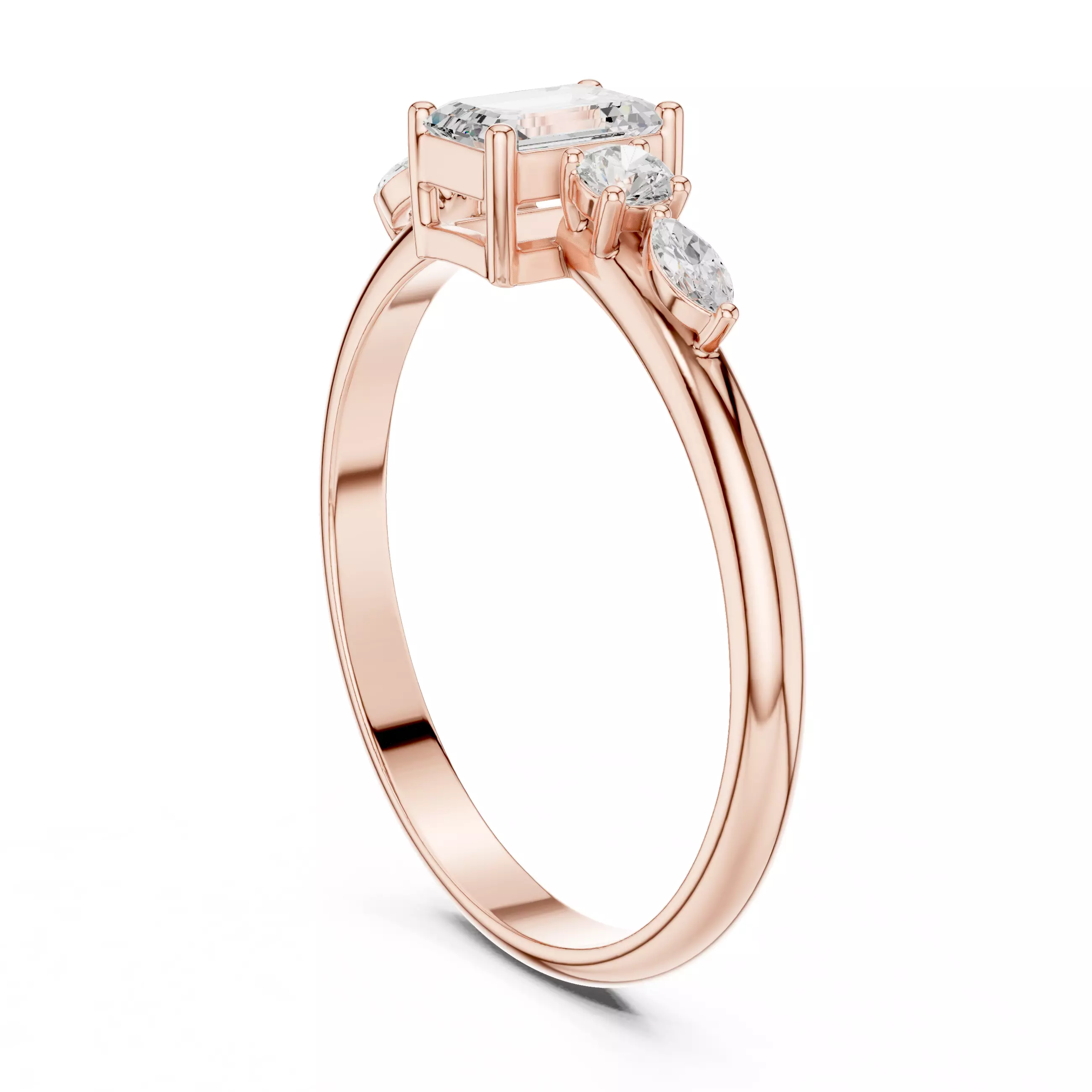 Five Stone Emerald and Marquise Diamond Woman Ring 3DM STL Video 3D print model_3