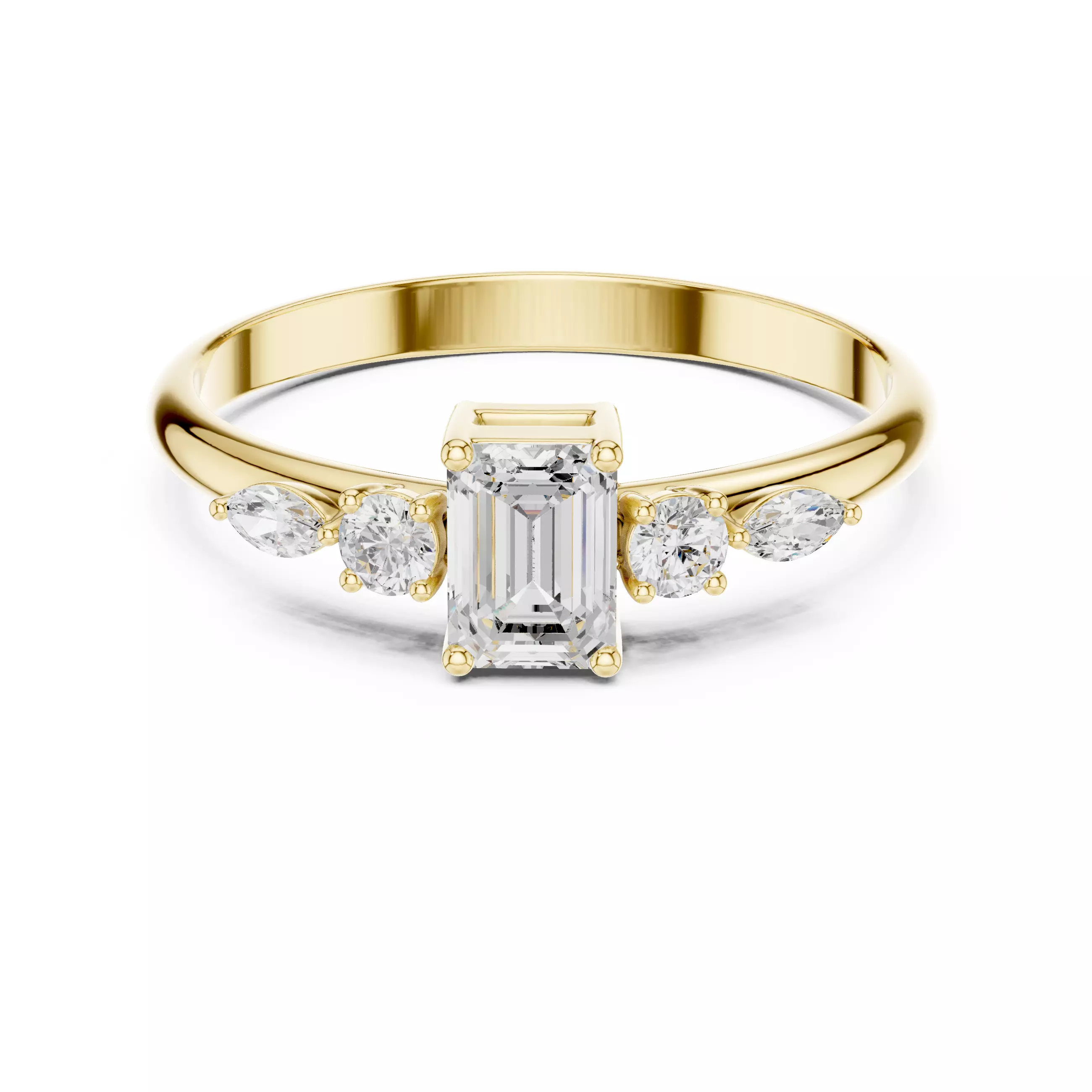 Five Stone Emerald and Marquise Diamond Woman Ring 3DM STL Video 3D print model_1